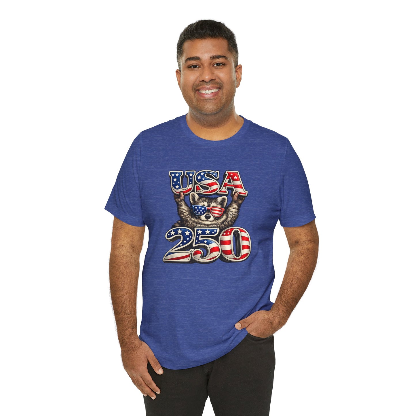 Patriot Raccoon 250th Anniversary T-Shirt — 4th of July Fireworks Flag Tee