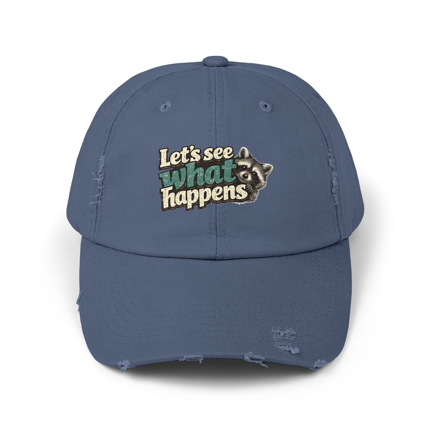 Peek & See Distressed Cap — Raccoon Mom/Dad Funny Dad Hat