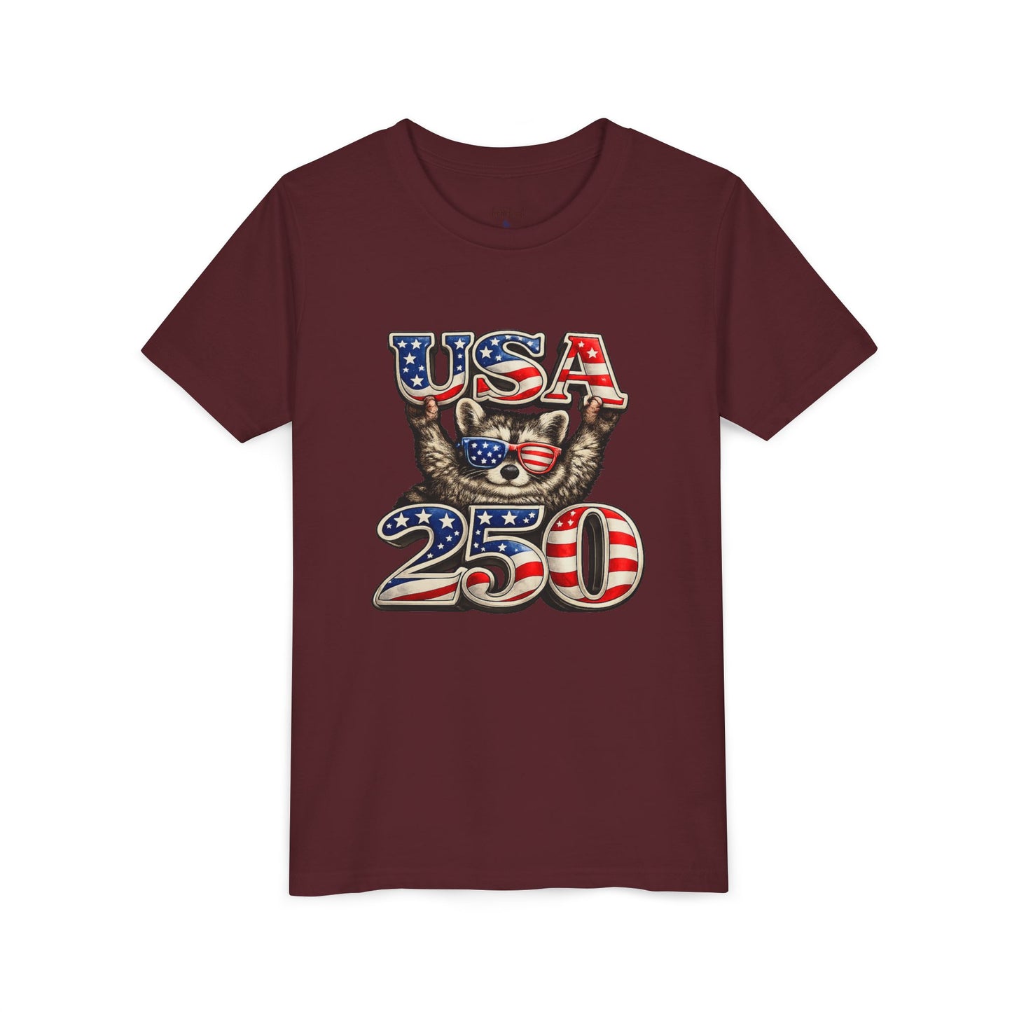 Patriotic Raccoon Youth Tee — Raccoon with USA 250