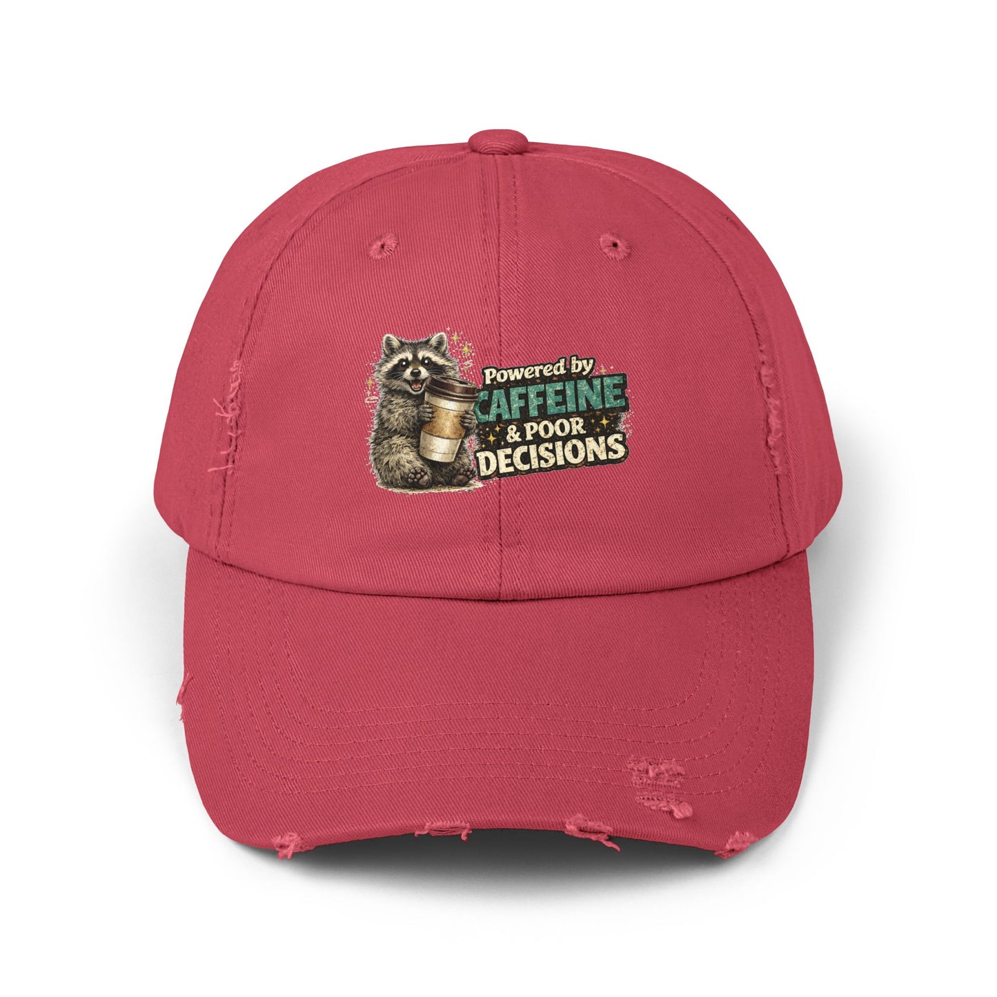 Powered By Distressed Cap — Raccoon Mom/Dad Funny Dad Hat