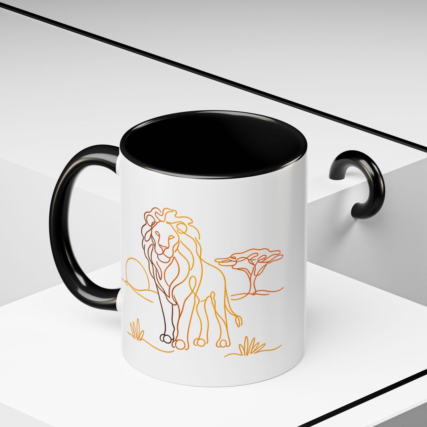 Safari Sunrise Coffee Mug — Minimal Line Lion Design (11/15oz)