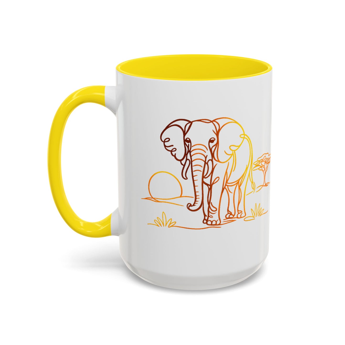Safari Sunrise Coffee Mug — Minimal Line Elephant Design (11/15oz)