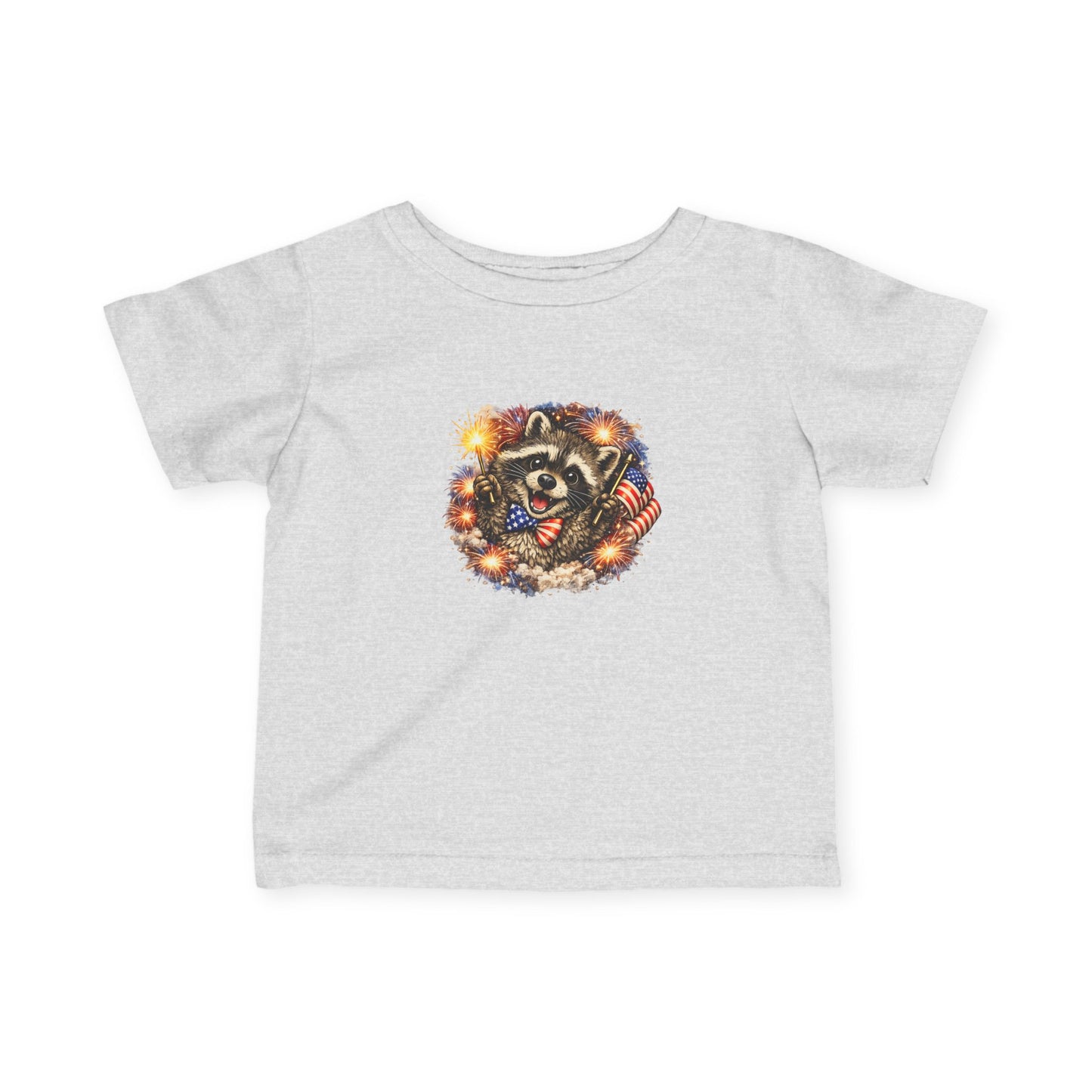 Infant Tee — Adorable Raccoon Holding American Flag "250" — 4th of July Baby Shirt