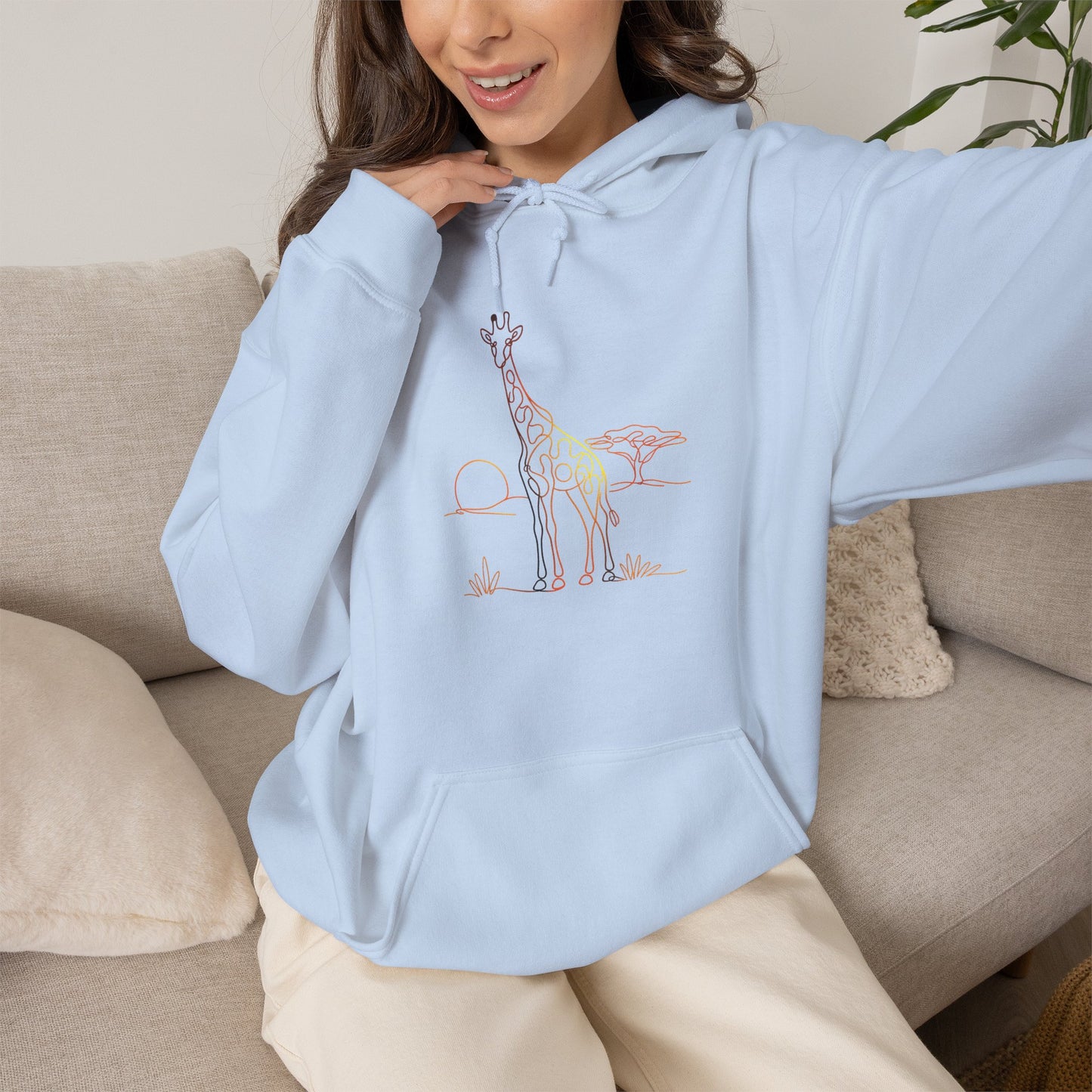 Giraffe Line Art Hoodie – Minimal Safari Illustration
