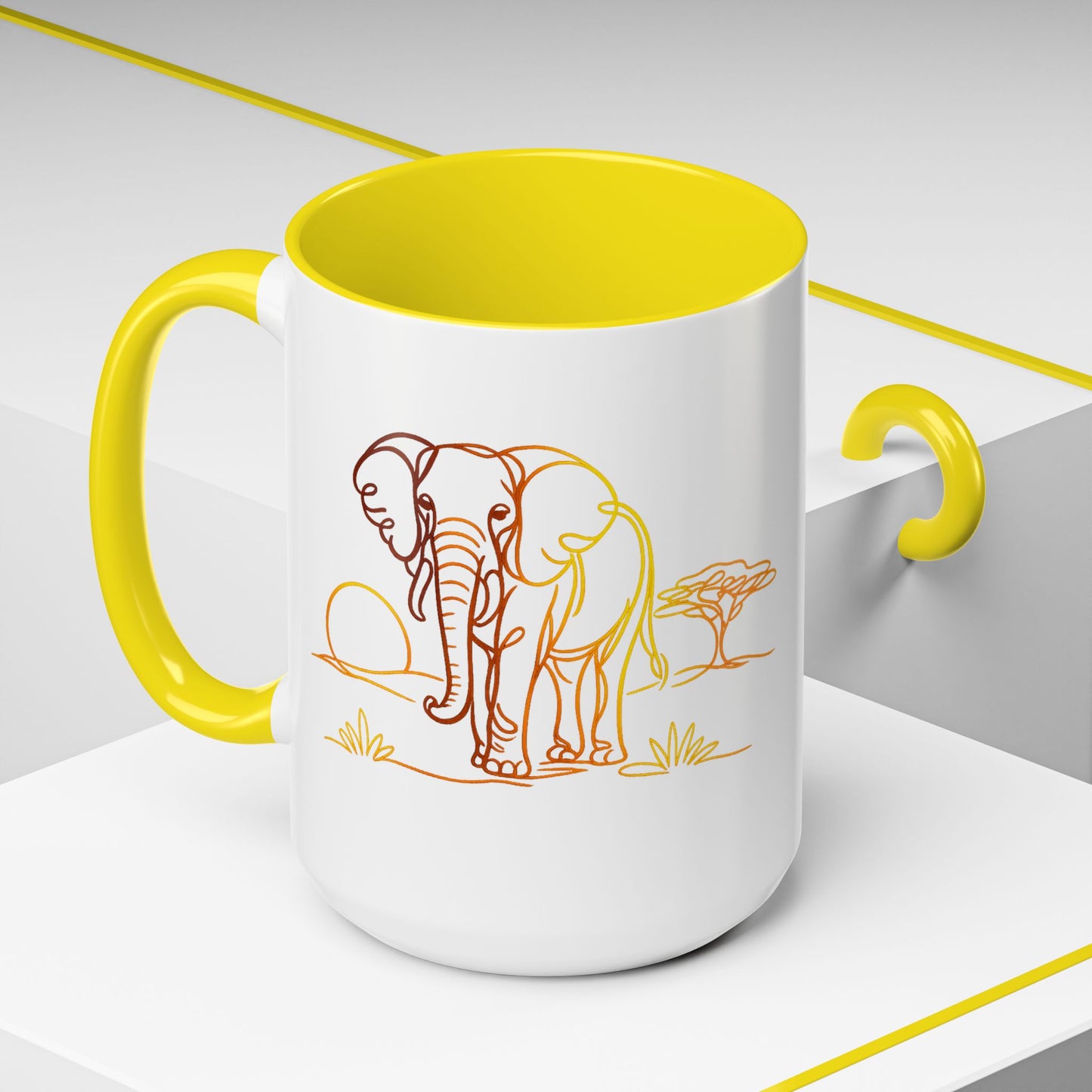Safari Sunrise Coffee Mug — Minimal Line Elephant Design (11/15oz)