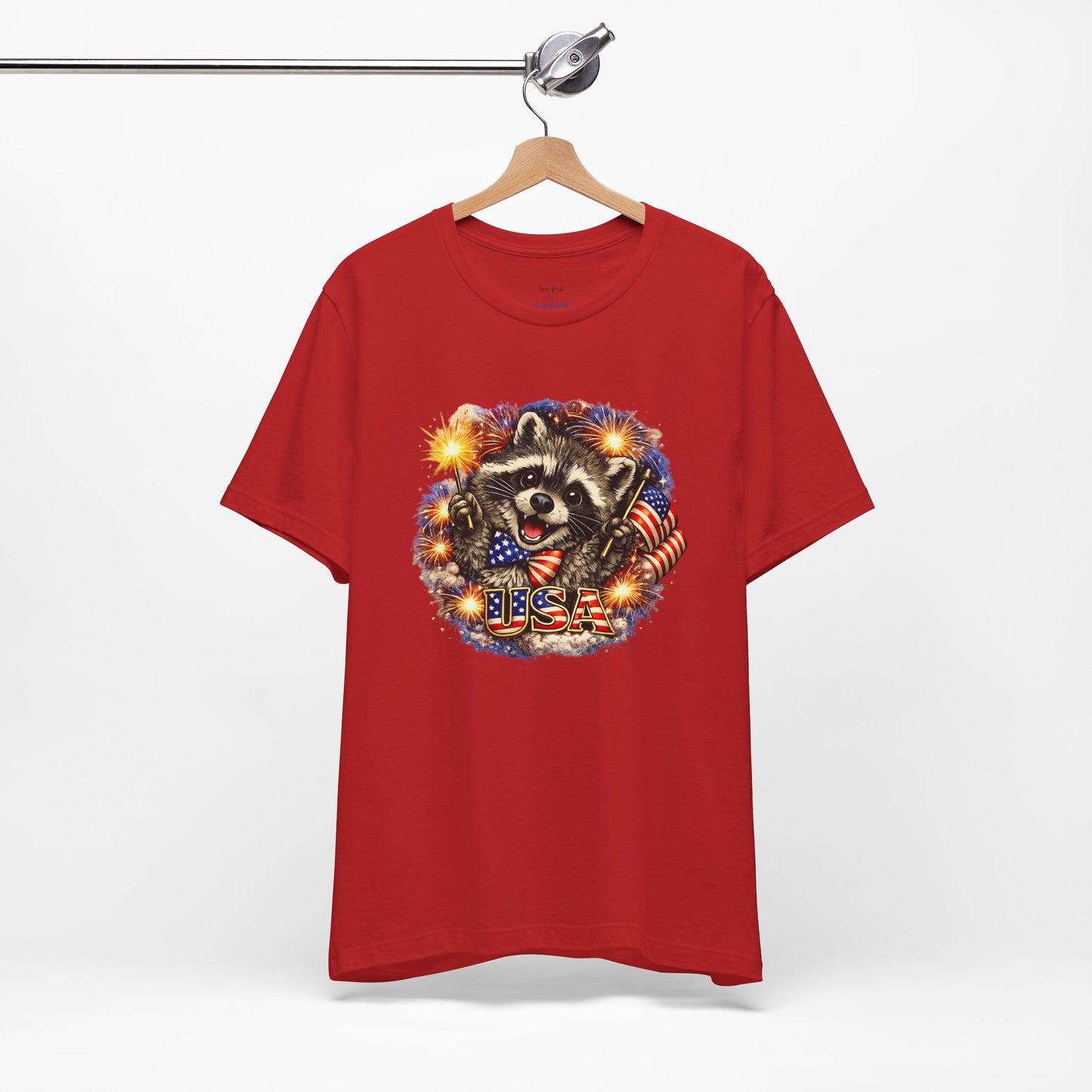 Patriot Raccoon 250th Anniversary T-Shirt — 4th of July Fireworks Flag Tee