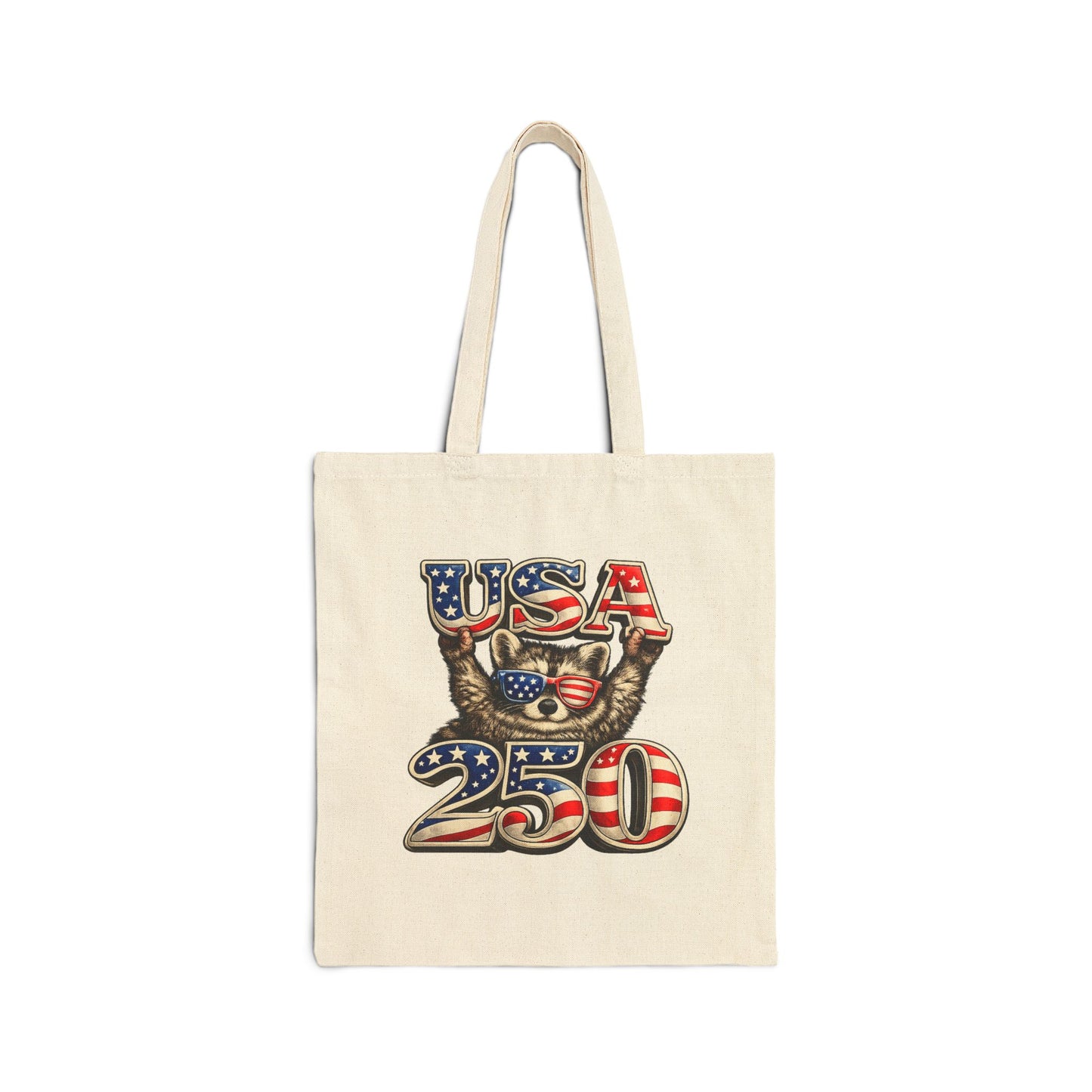Patriotic Raccoon Fireworks Tote Bag — '250' Canvas Tote for Fourth of July