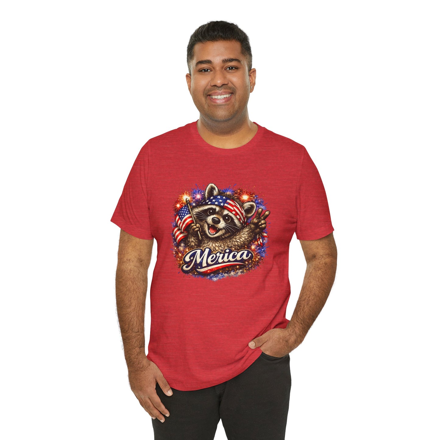 Patriot Raccoon 250th Anniversary T-Shirt — 4th of July Fireworks Flag Tee