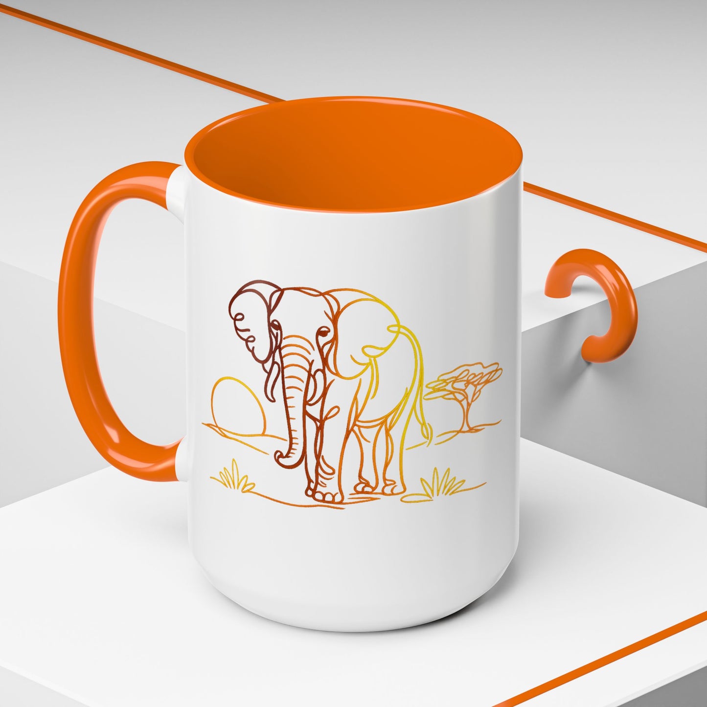 Safari Sunrise Coffee Mug — Minimal Line Elephant Design (11/15oz)