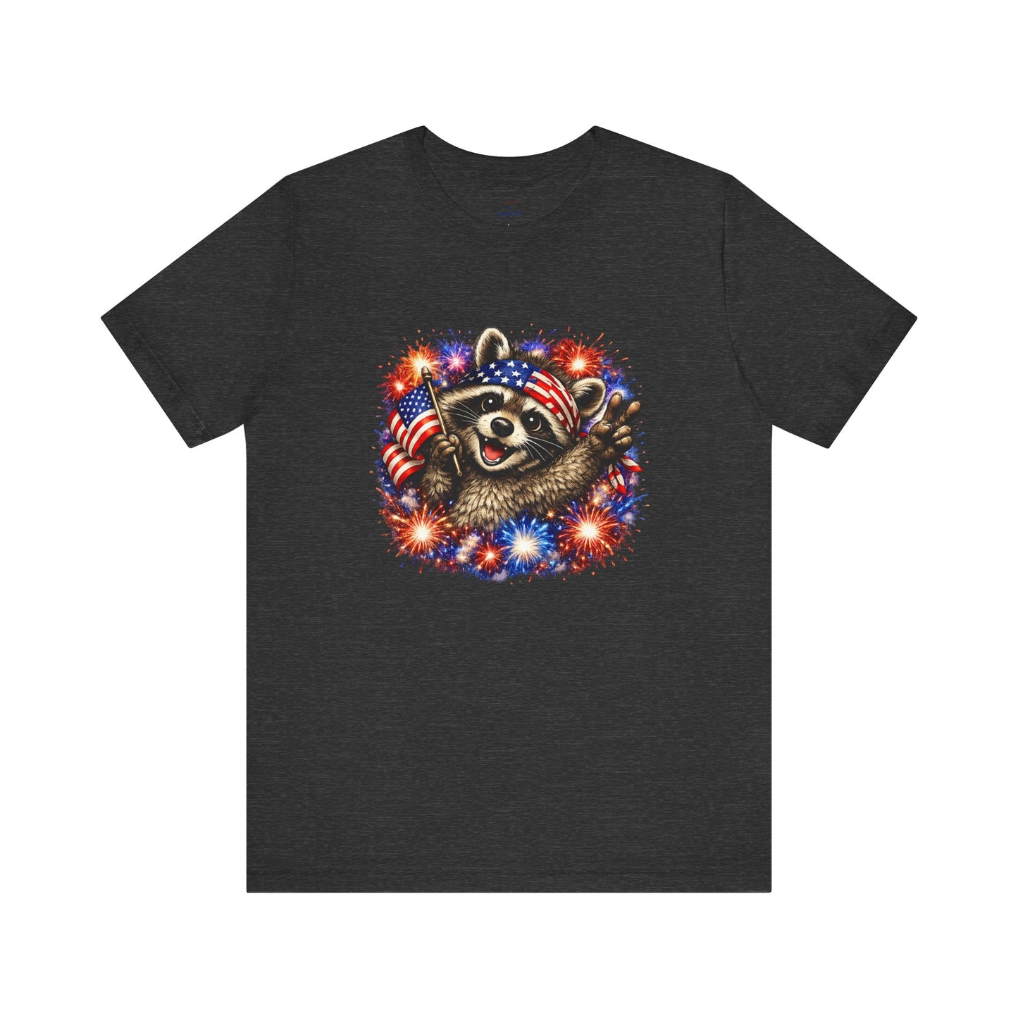 Patriot Raccoon 250th Anniversary T-Shirt — 4th of July Fireworks Flag Tee