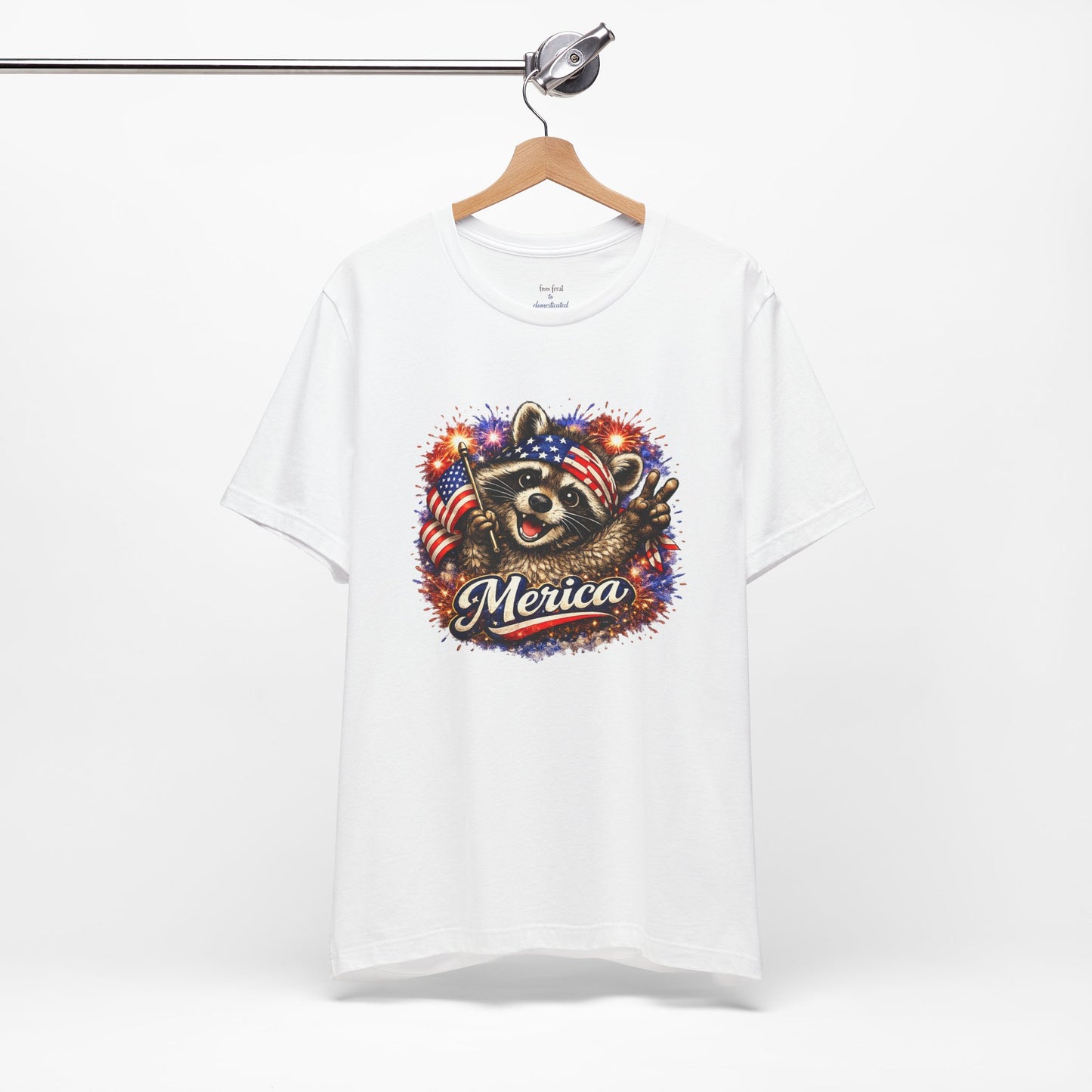 Patriot Raccoon 250th Anniversary T-Shirt — 4th of July Fireworks Flag Tee