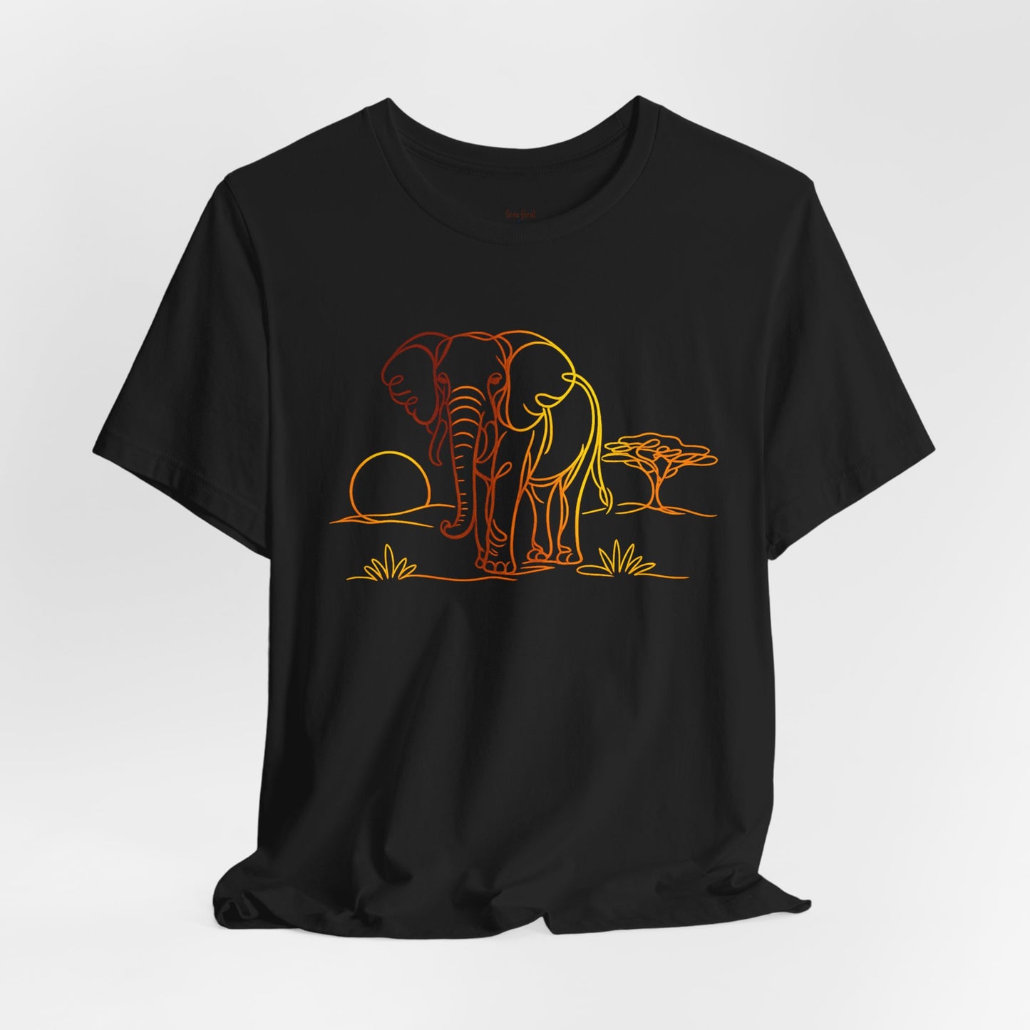 Elephant Sunset Tee — Minimal Line Art Safari T-Shirt