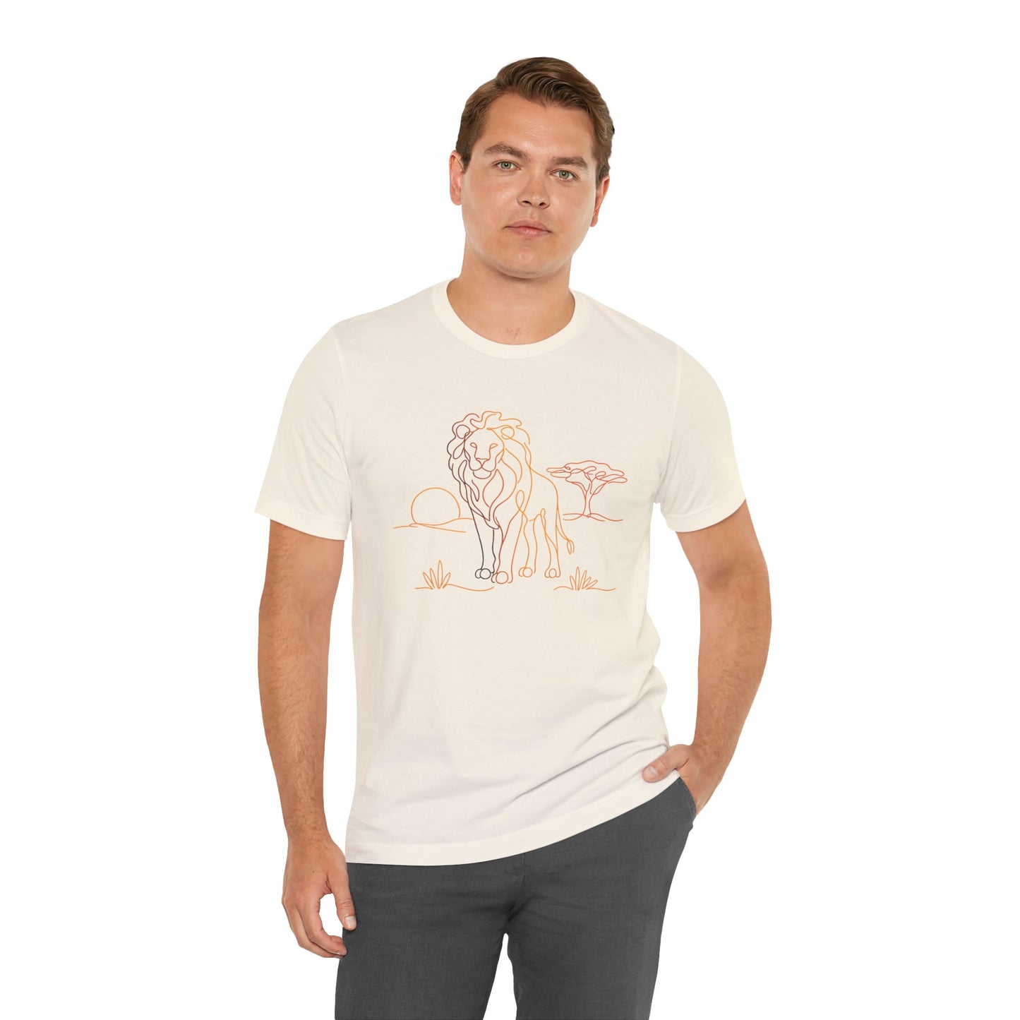 Lion Sunset Tee — Minimal Line Art Safari T-Shirt
