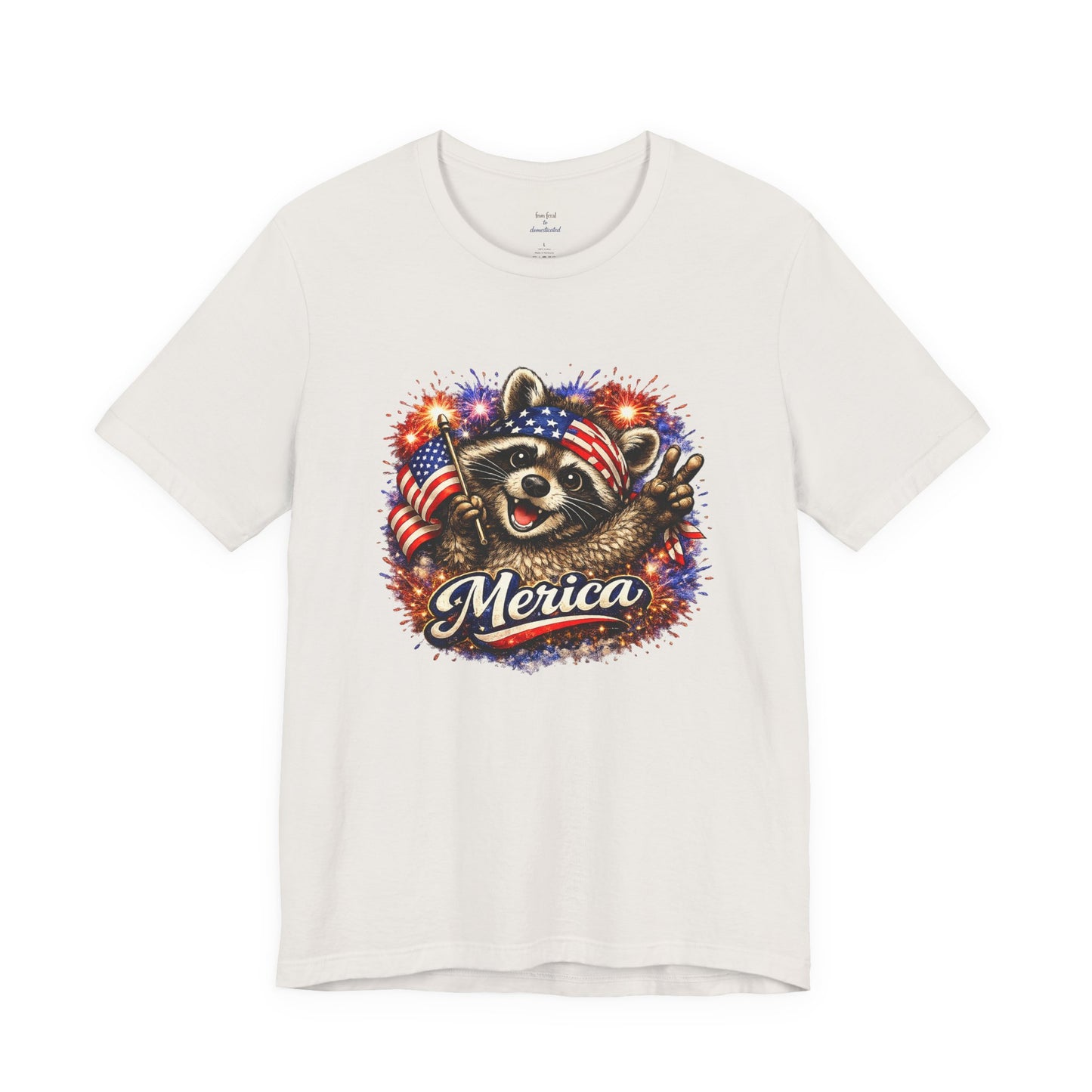 Patriot Raccoon 250th Anniversary T-Shirt — 4th of July Fireworks Flag Tee