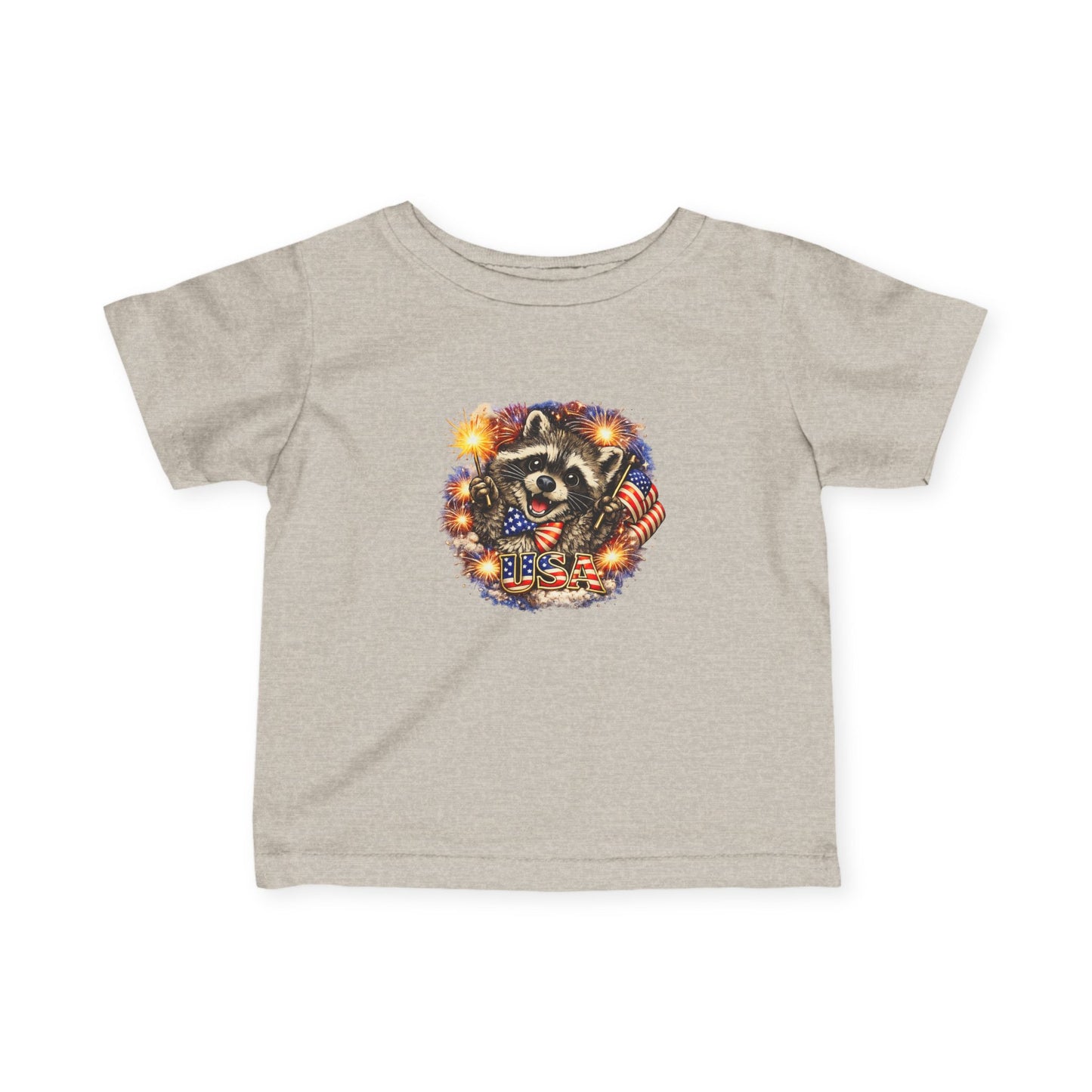 Infant Tee — Adorable Raccoon Holding American Flag "250" — 4th of July Baby Shirt