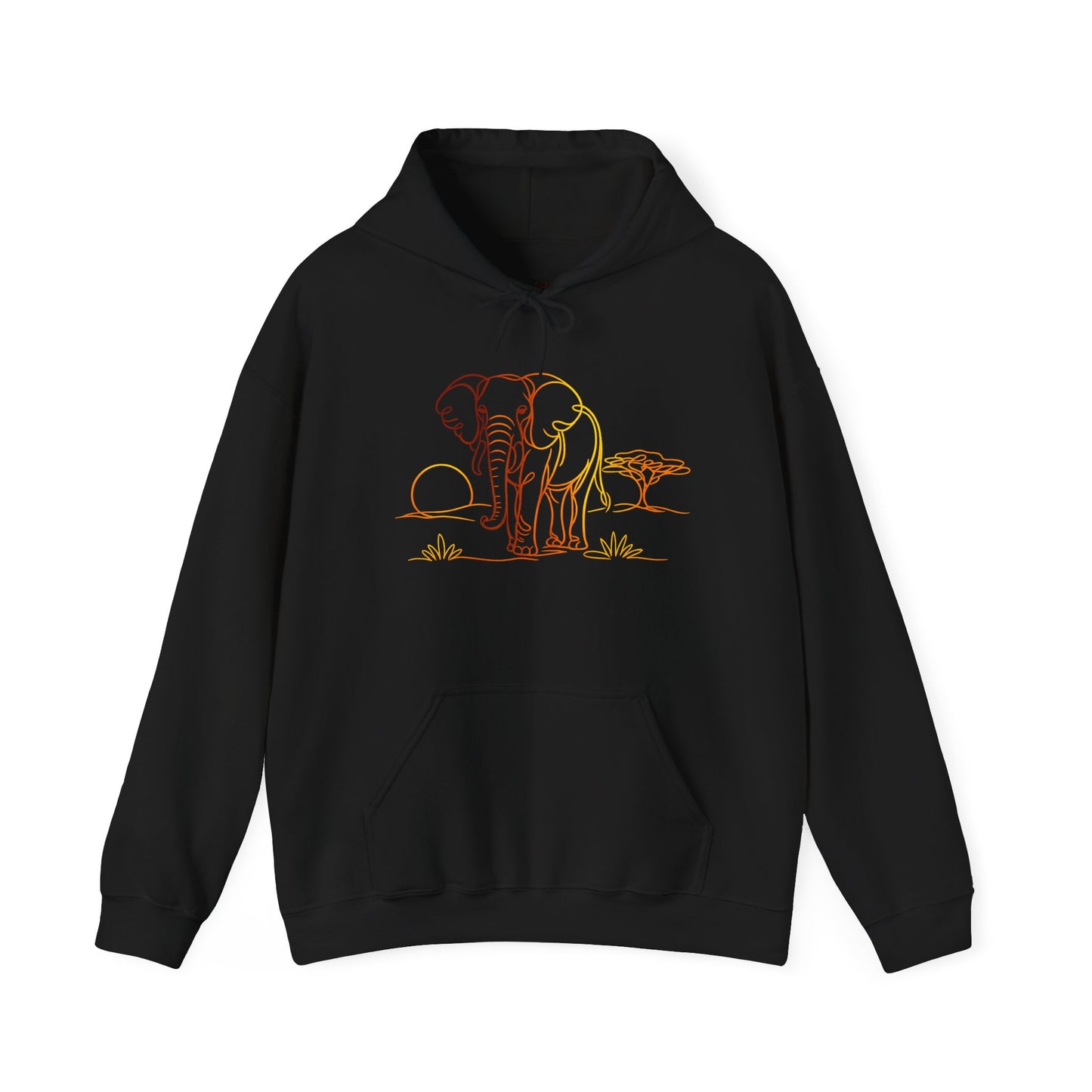 Elephant Sunset Hoodie — Minimal Safari Graphic Hooded Sweatshirt