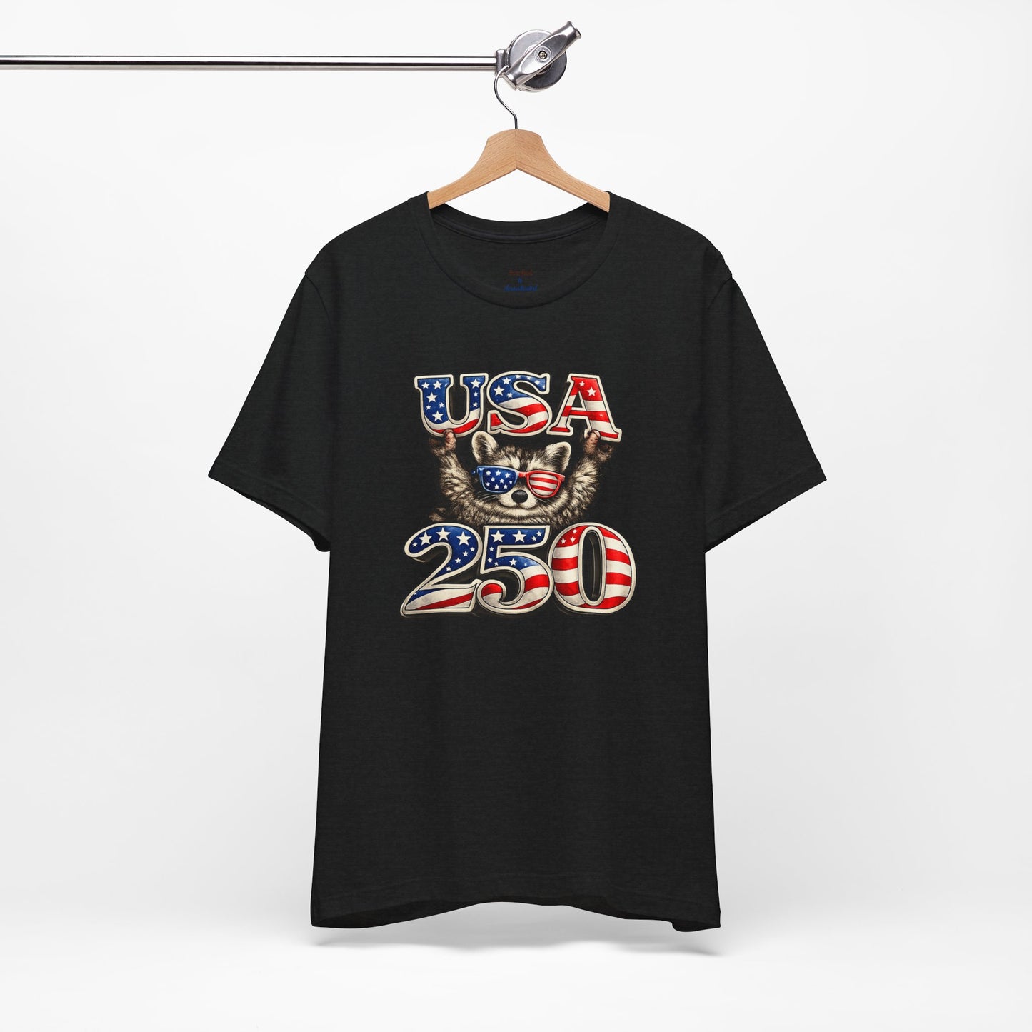 Patriot Raccoon 250th Anniversary T-Shirt — 4th of July Fireworks Flag Tee