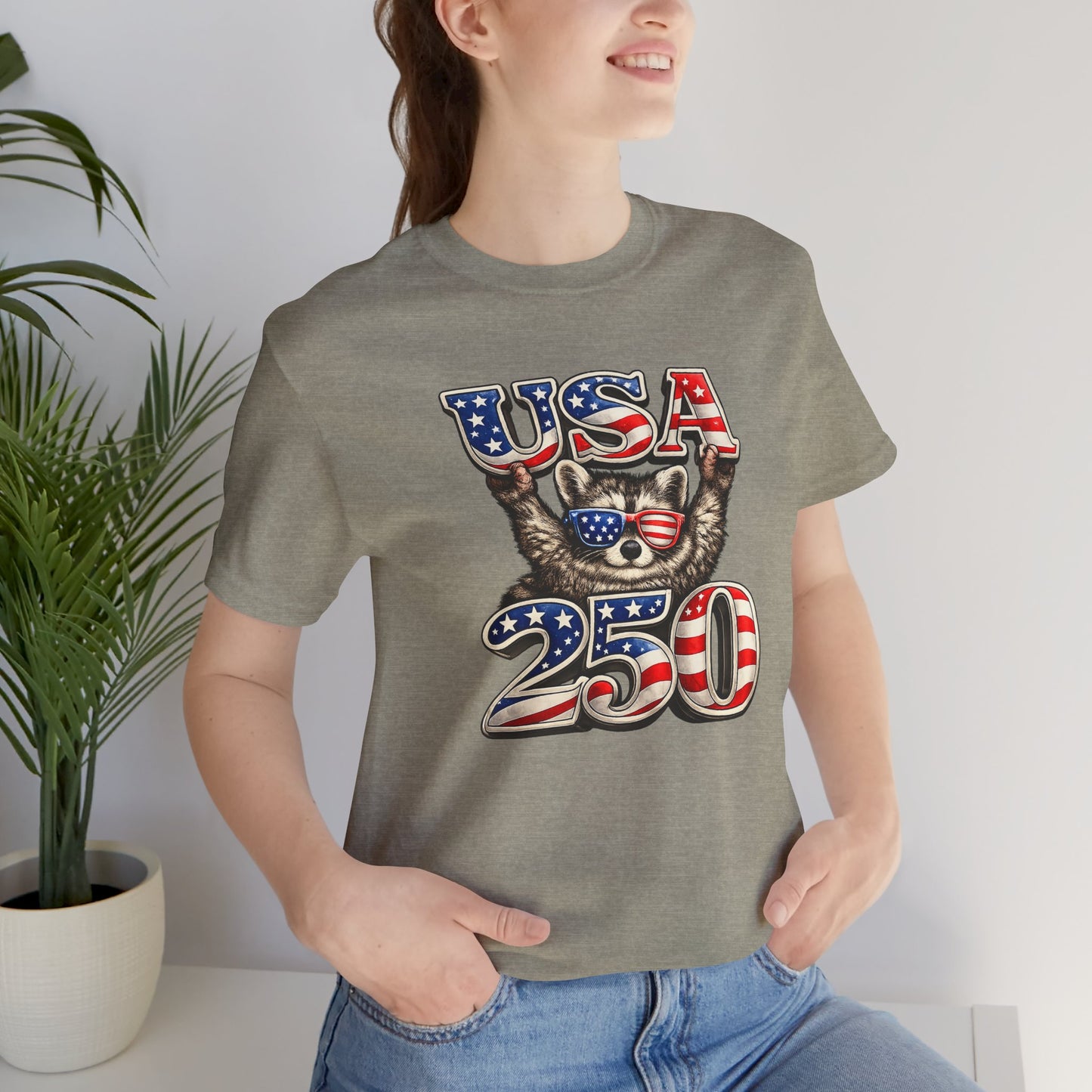 Patriot Raccoon 250th Anniversary T-Shirt — 4th of July Fireworks Flag Tee