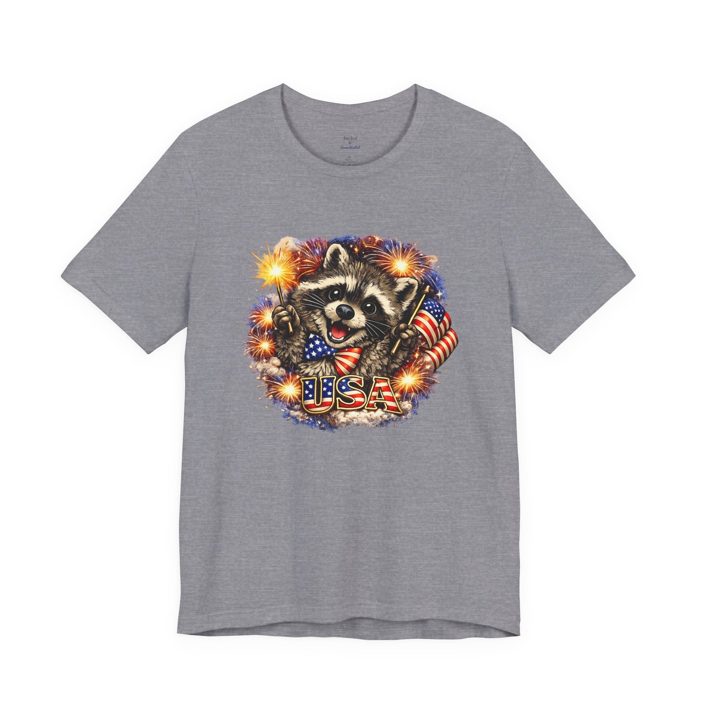 Patriot Raccoon 250th Anniversary T-Shirt — 4th of July Fireworks Flag Tee