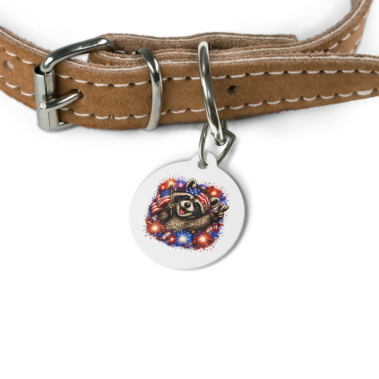 Patriotic Raccoon 4th of July Pet Tag — USA 250 Celebration