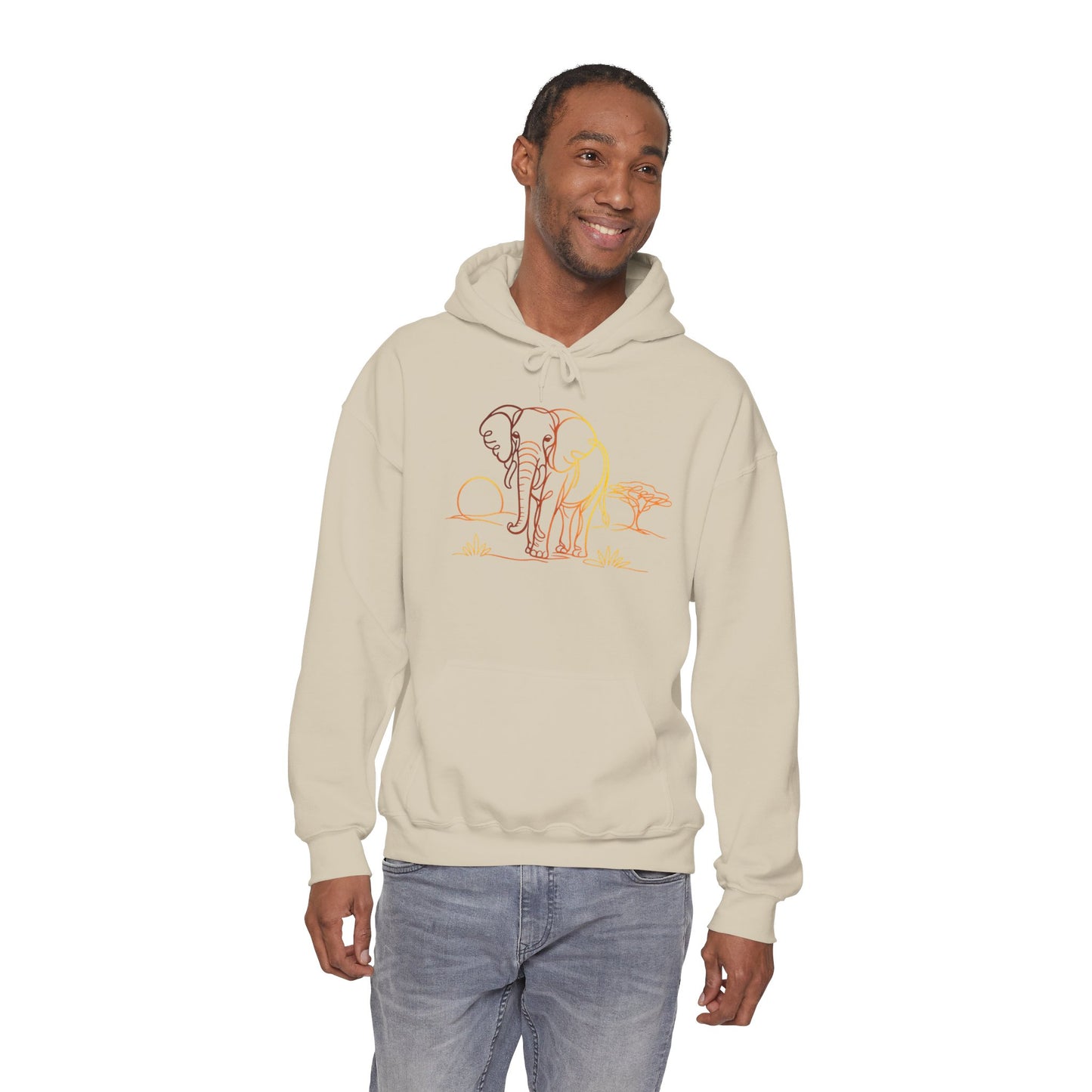 Elephant Sunset Hoodie — Minimal Safari Graphic Hooded Sweatshirt