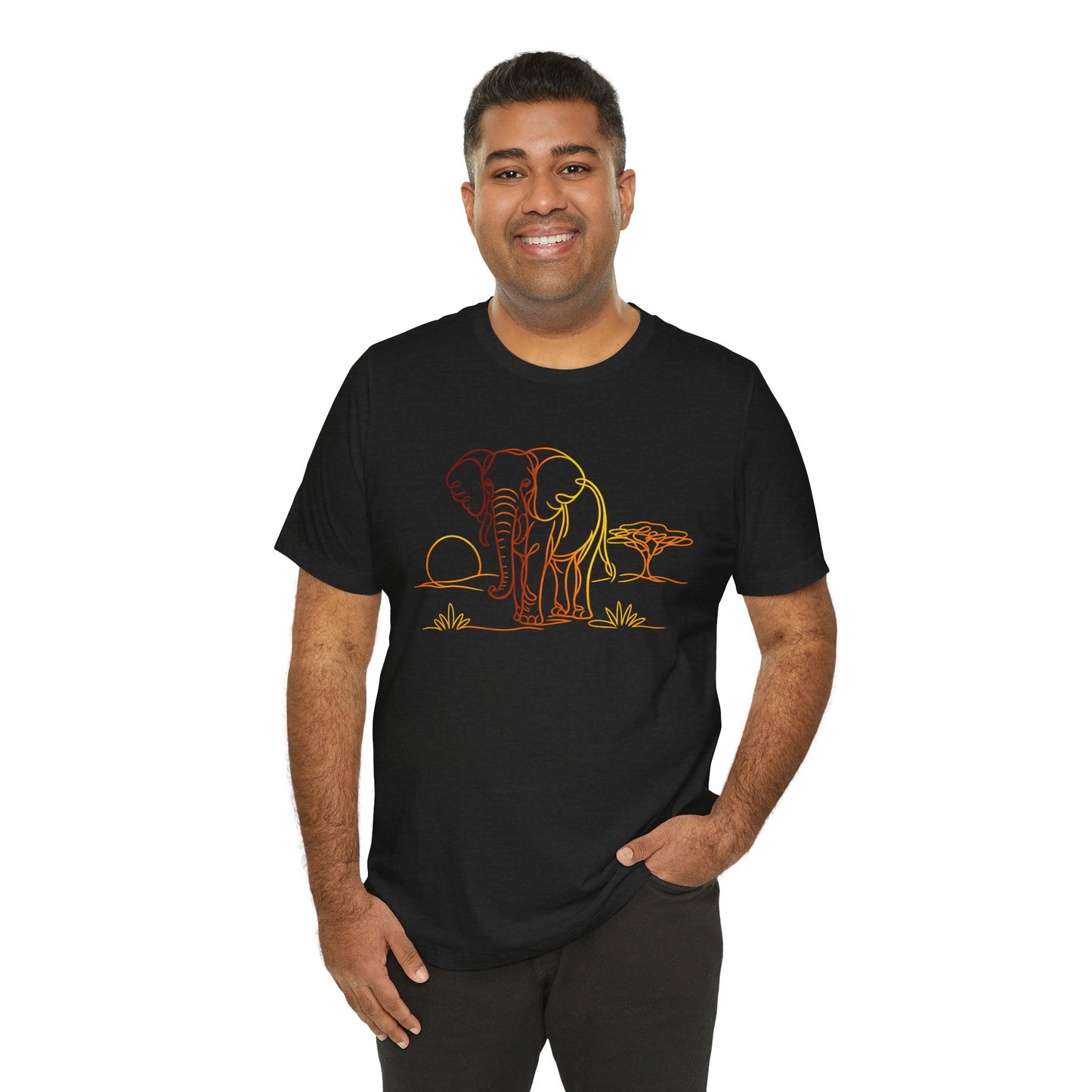 Elephant Sunset Tee — Minimal Line Art Safari T-Shirt