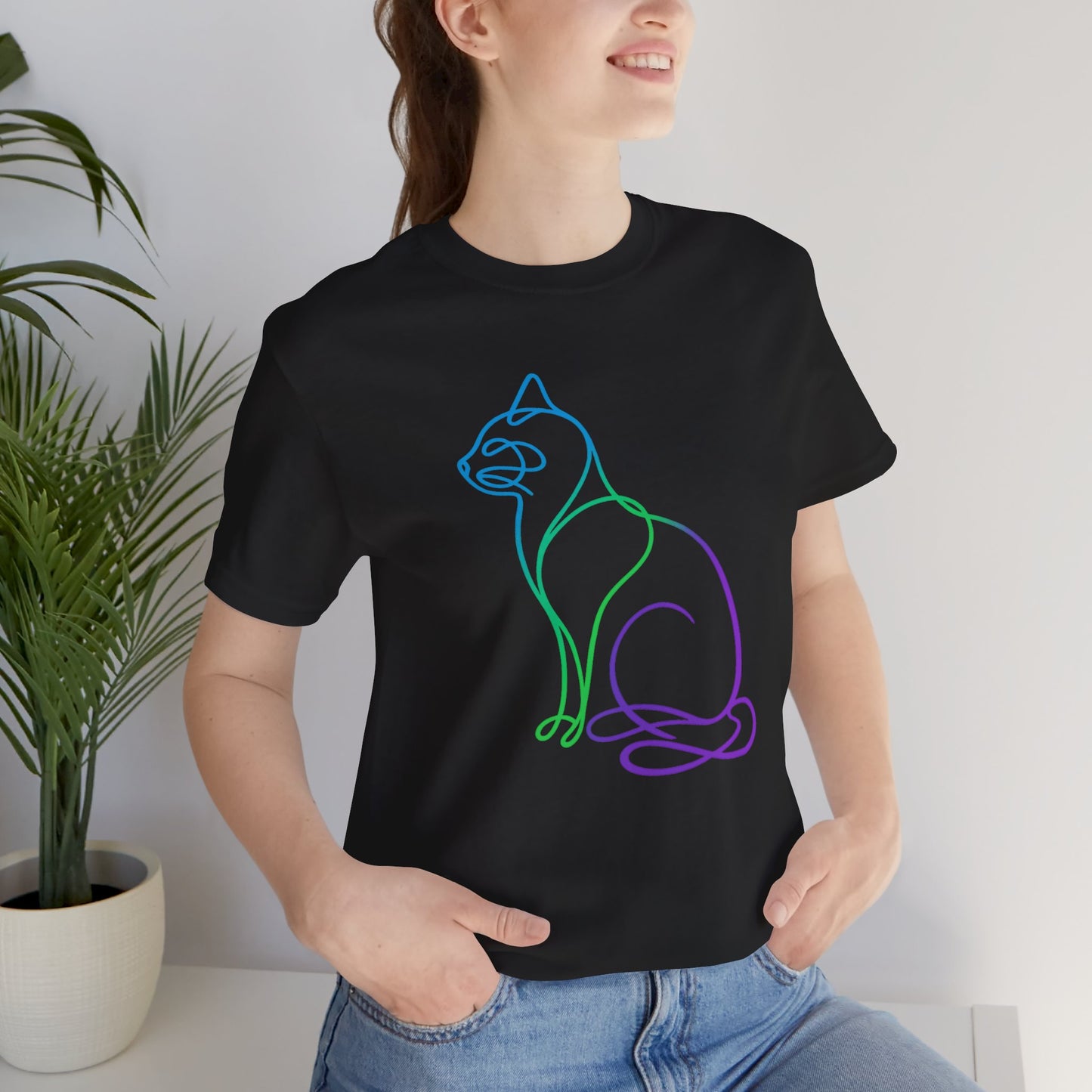 Colorful Line | Work Sitting Cat T-Shirt