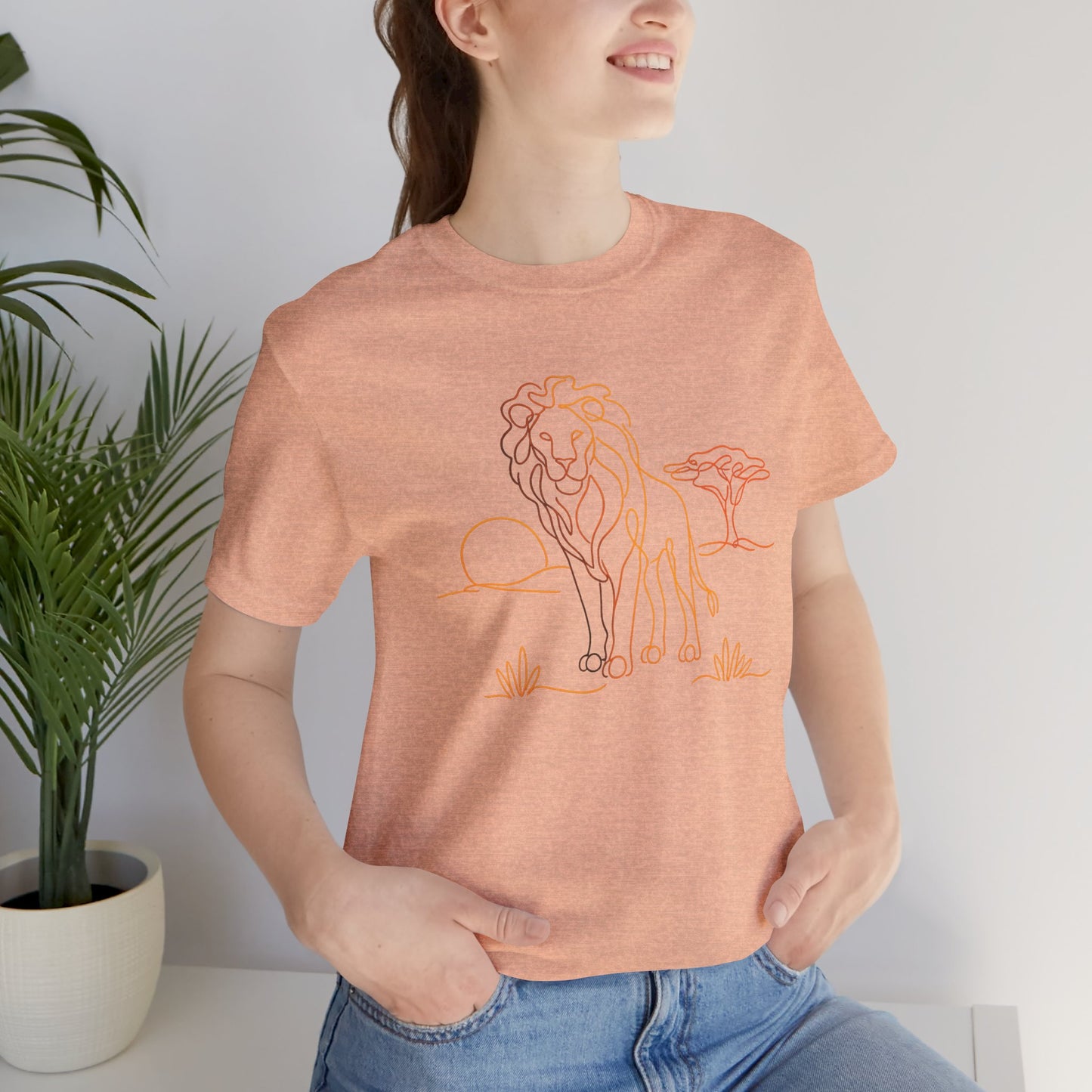 Lion Sunset Tee — Minimal Line Art Safari T-Shirt