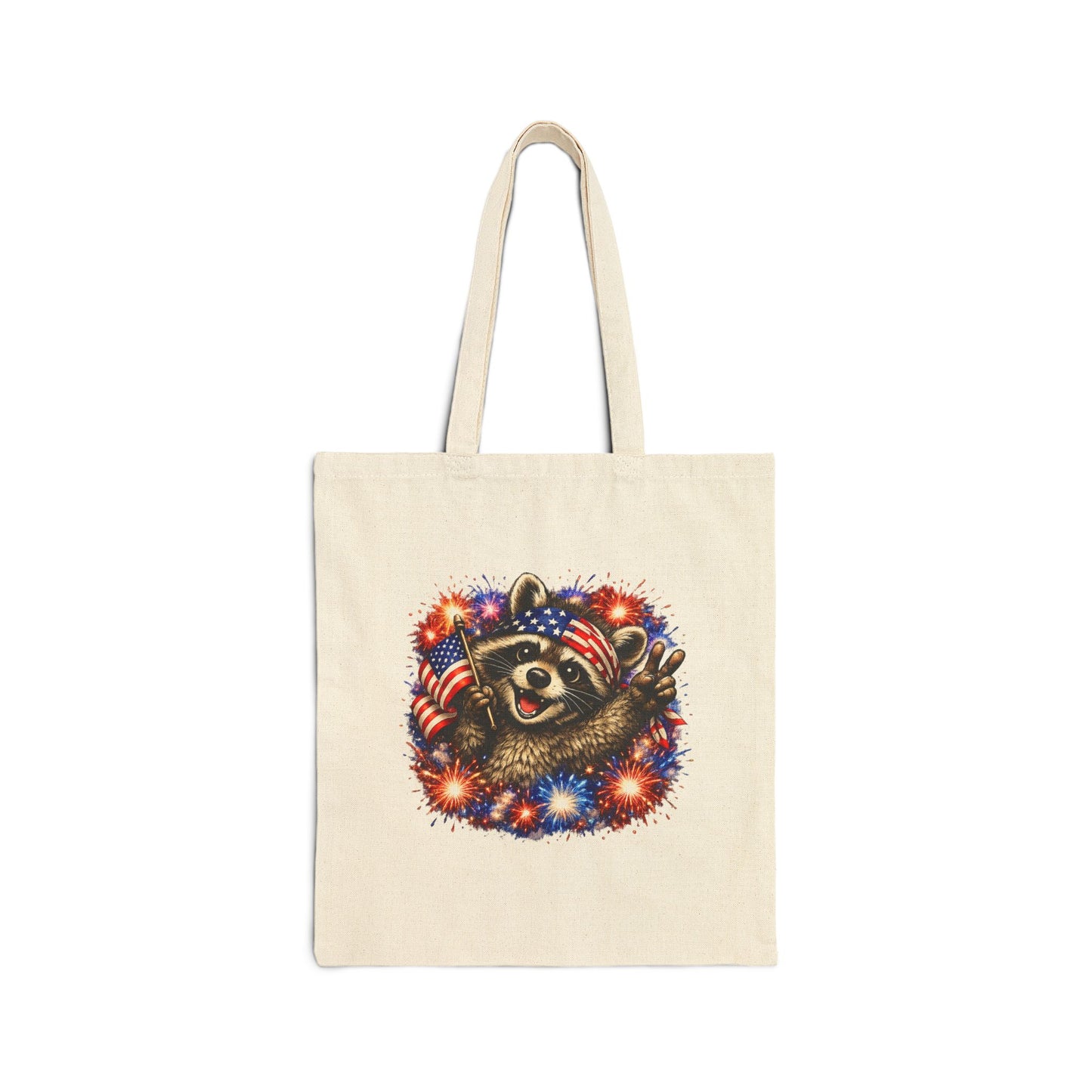 Patriotic Raccoon Fireworks Tote Bag — '250' Canvas Tote for Fourth of July
