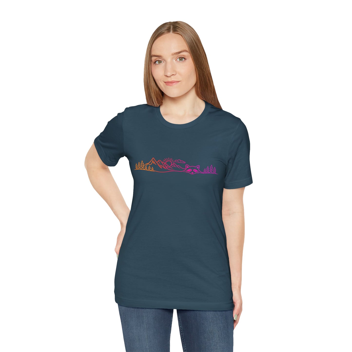 Raccoon Tee — Minimal Line Raccoon Scenic Graphic T-Shirt