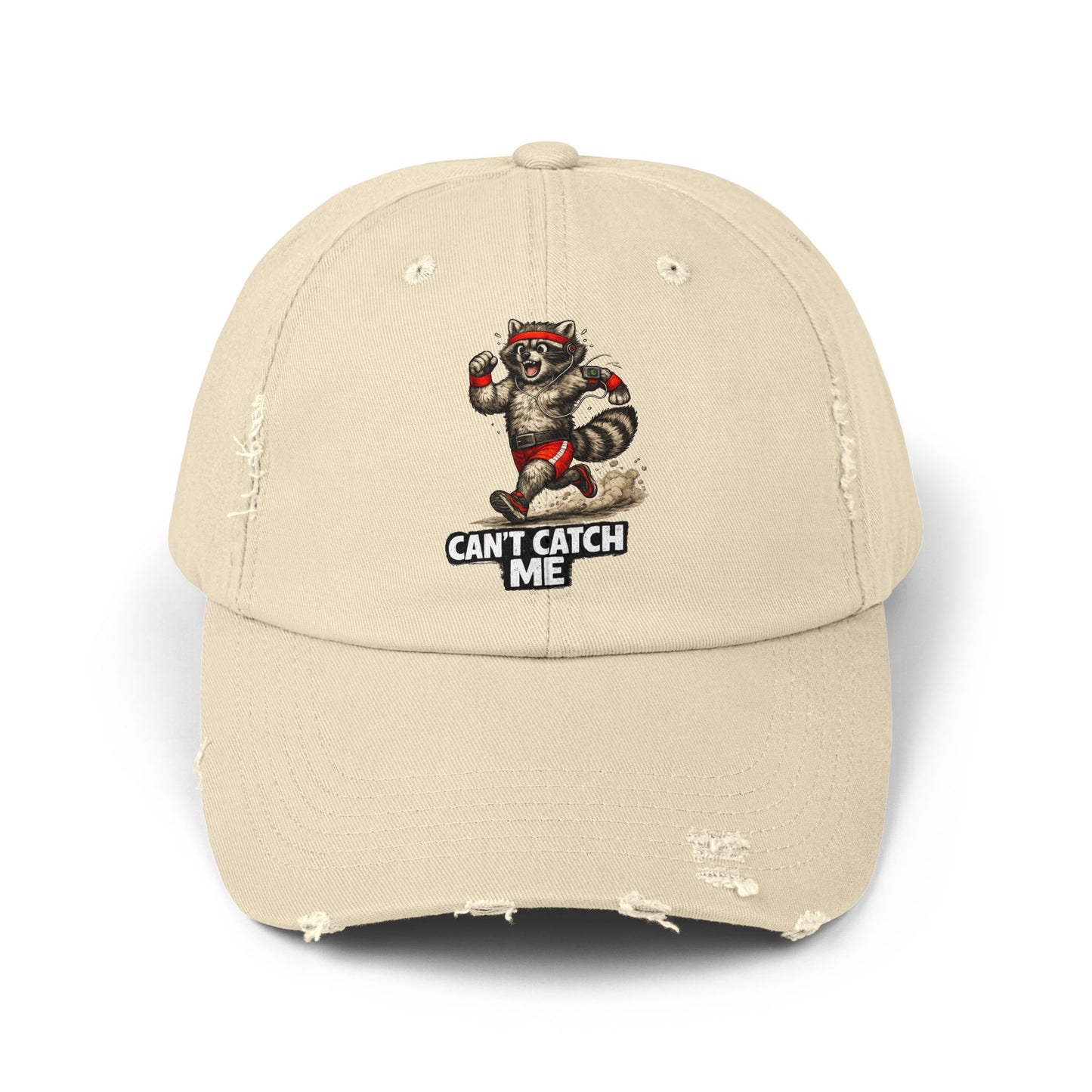 Can't Catch Me Distressed Cap — Raccoon Mom/Dad Funny Dad Hat