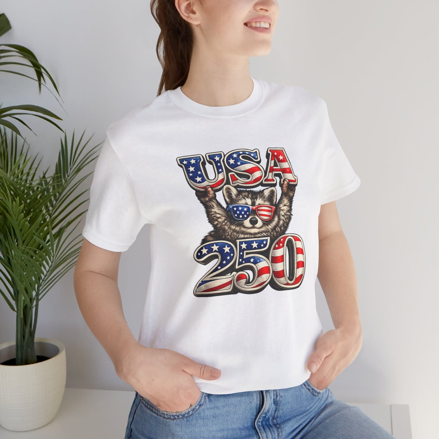Patriot Raccoon 250th Anniversary T-Shirt — 4th of July Fireworks Flag Tee