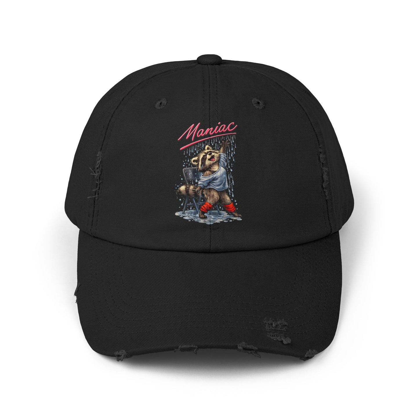 Maniac Distressed Cap — Raccoon Mom/Dad Funny Dad Hat