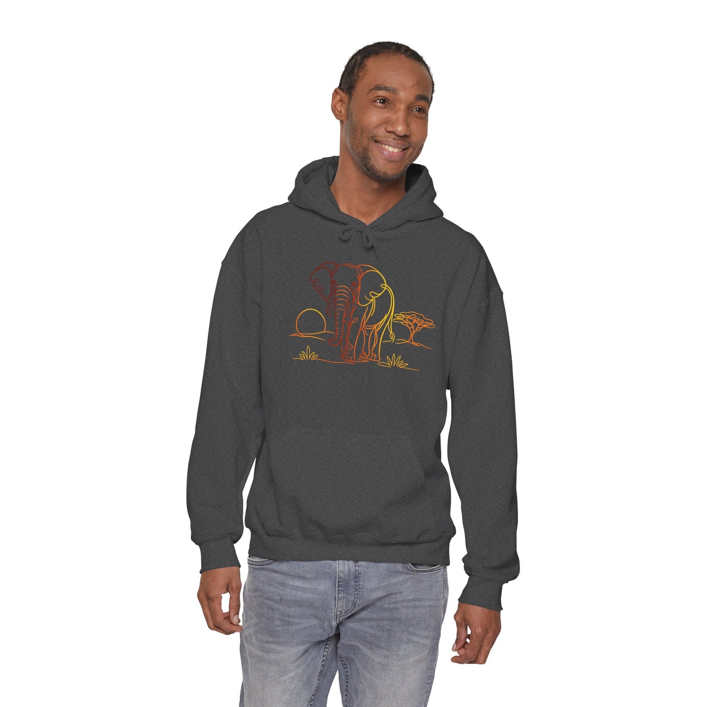 Elephant Sunset Hoodie — Minimal Safari Graphic Hooded Sweatshirt