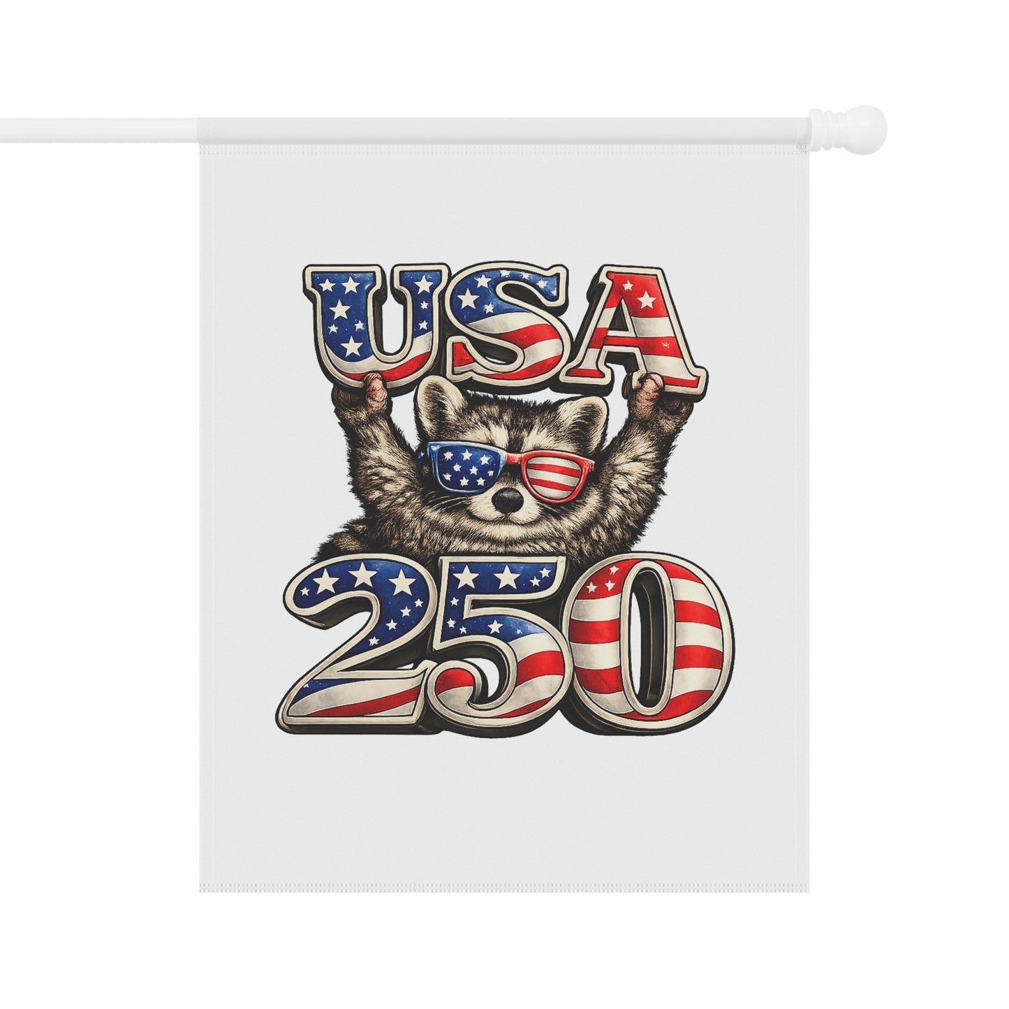 Patriotic Raccoon 250 Garden Flag — 4th of July House Banner