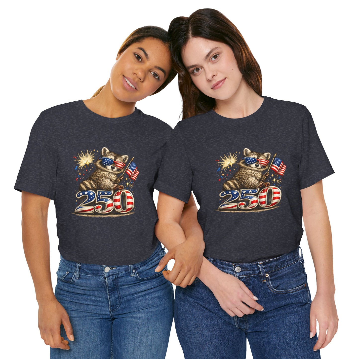 Patriot Raccoon 250th Anniversary T-Shirt — 4th of July Fireworks Flag Tee