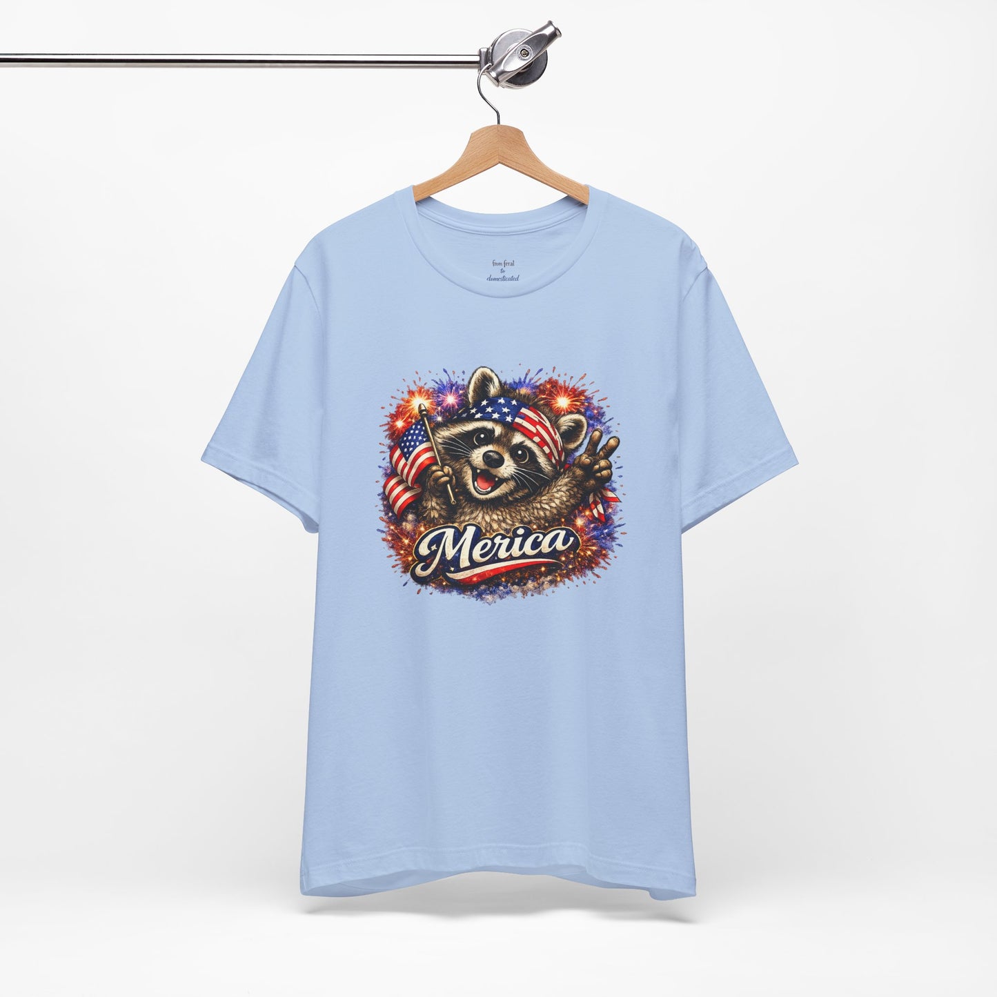Patriot Raccoon 250th Anniversary T-Shirt — 4th of July Fireworks Flag Tee