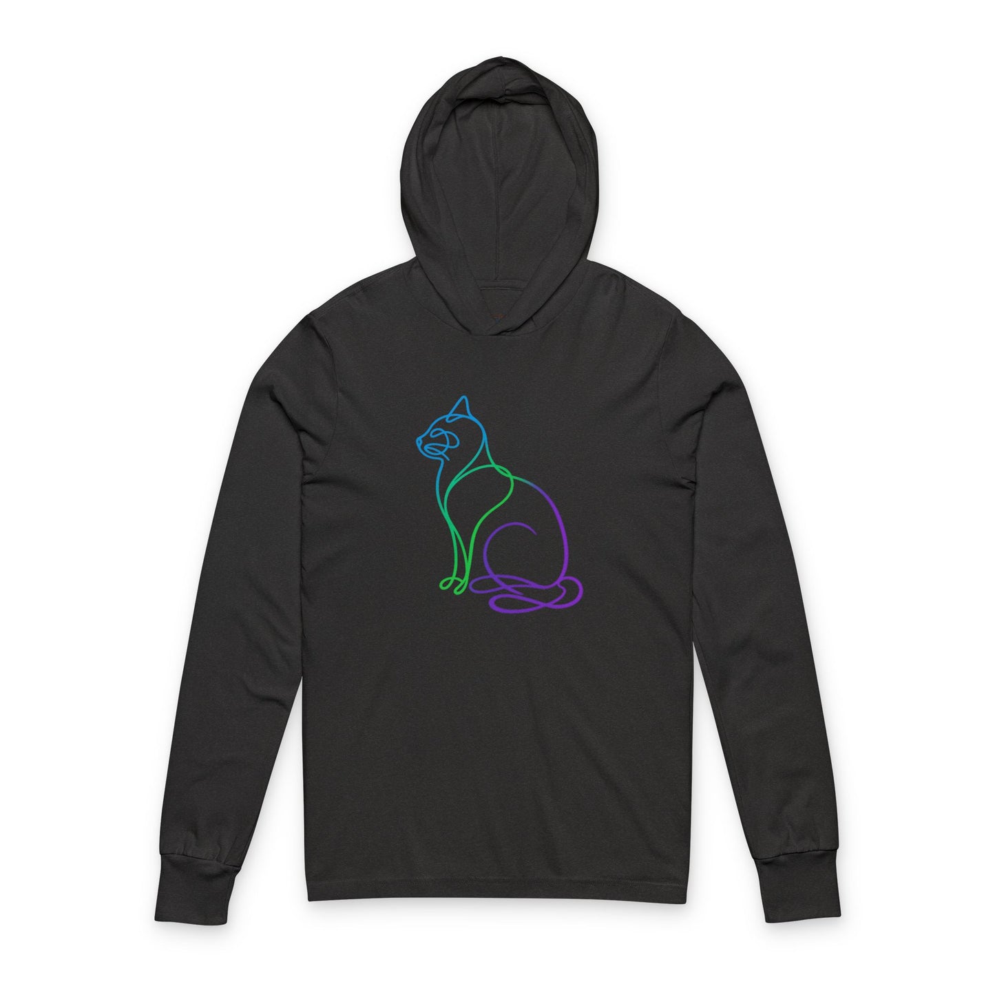 Rainbow Line Art Cat Hooded Long Sleeve Tee