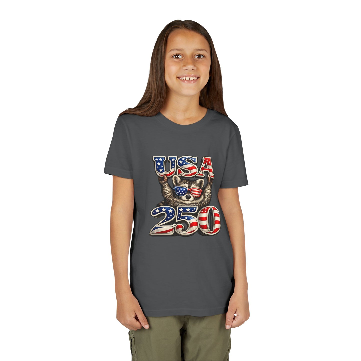 Patriotic Raccoon Youth Tee — Raccoon with USA 250