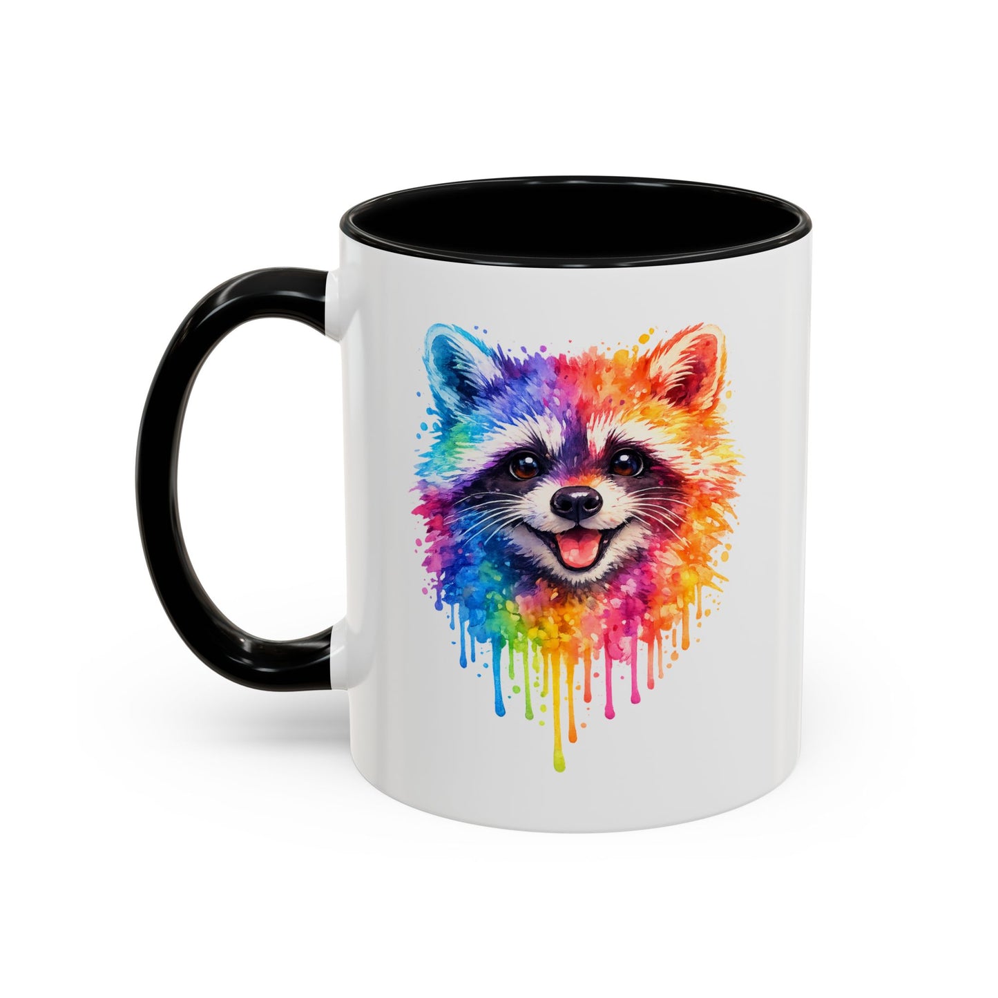 Cheerful Watercolor Raccoon Accent Coffee Mug