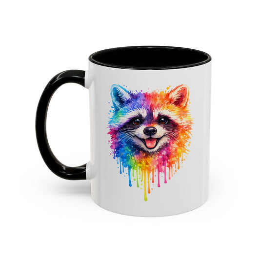 Cheerful Watercolor Raccoon Accent Coffee Mug