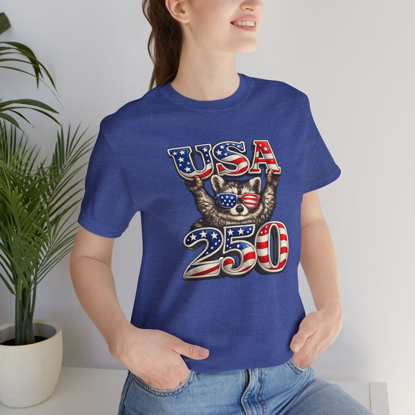 Patriot Raccoon 250th Anniversary T-Shirt — 4th of July Fireworks Flag Tee