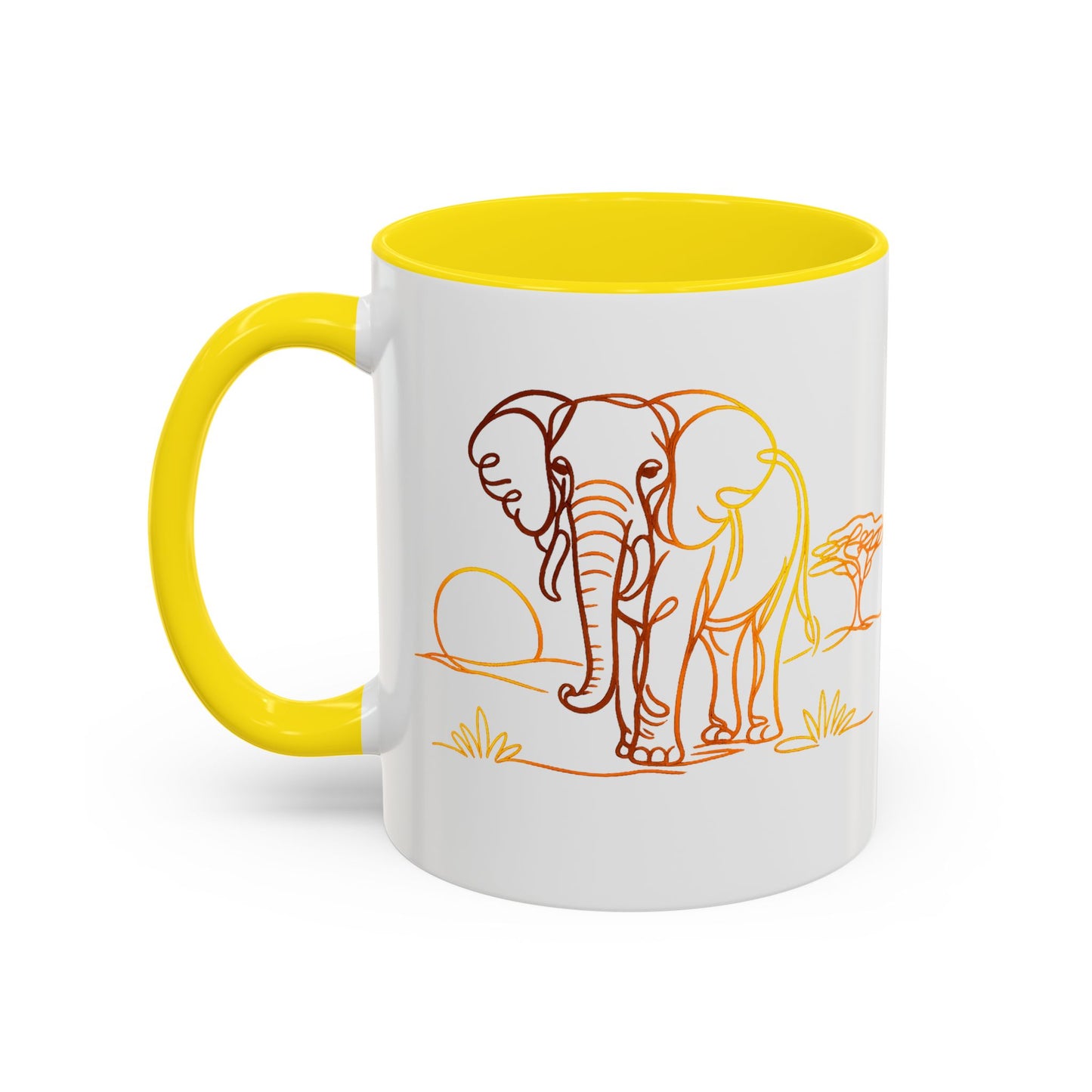 Safari Sunrise Coffee Mug — Minimal Line Elephant Design (11/15oz)