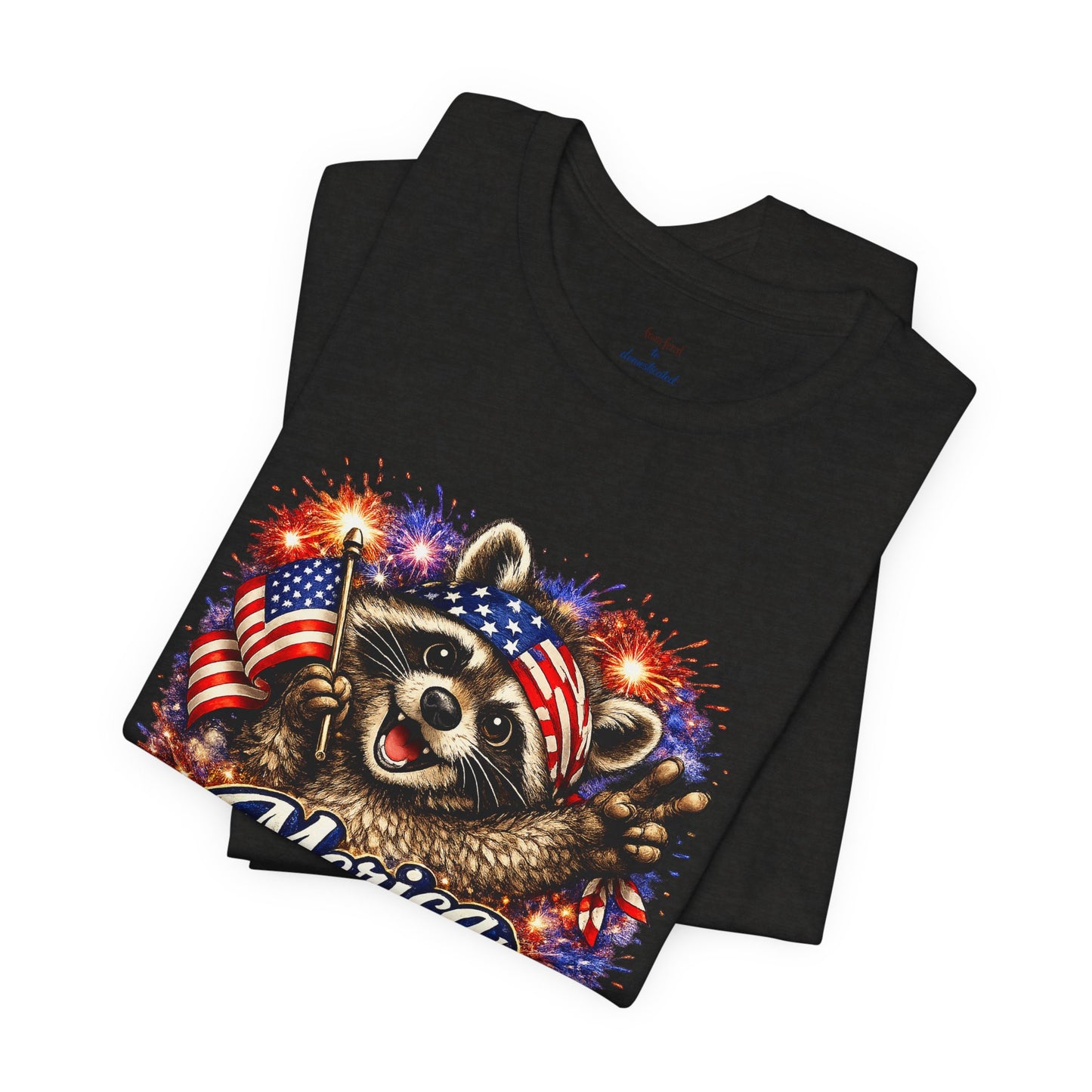 Patriot Raccoon 250th Anniversary T-Shirt — 4th of July Fireworks Flag Tee