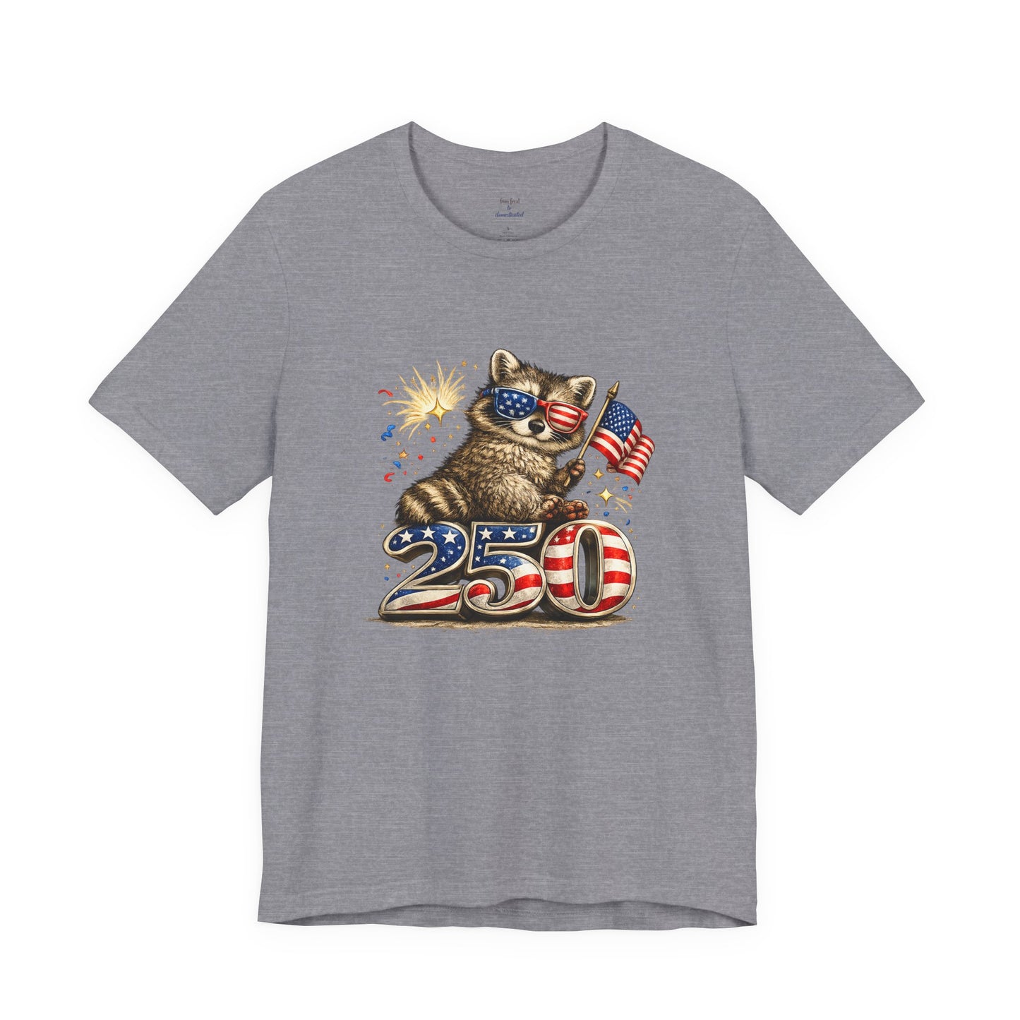 Patriot Raccoon 250th Anniversary T-Shirt — 4th of July Fireworks Flag Tee