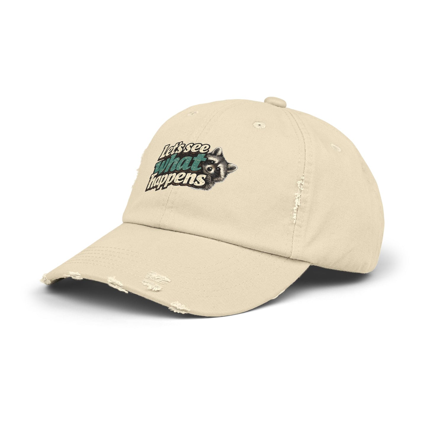 Peek & See Distressed Cap — Raccoon Mom/Dad Funny Dad Hat