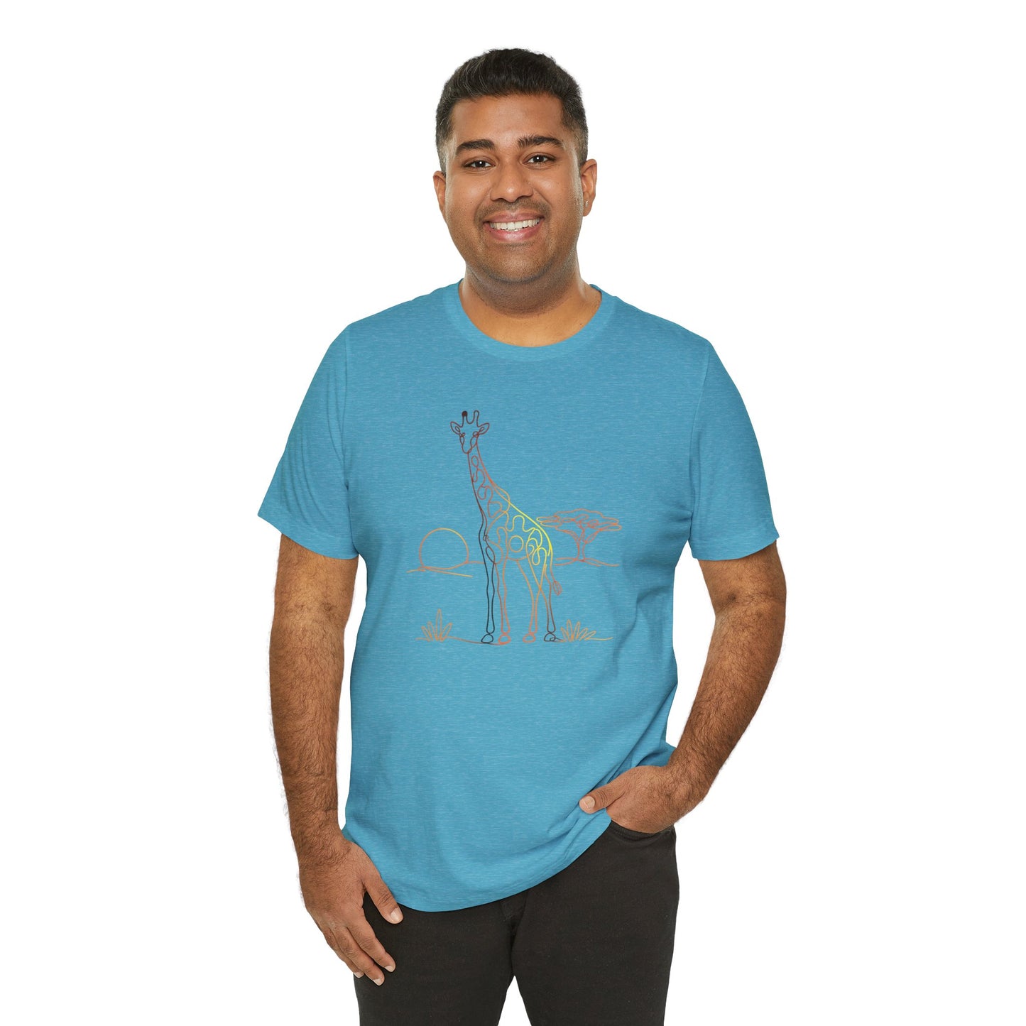 Giraffe Sunset Tee — Minimal Line Art Safari T-Shirt