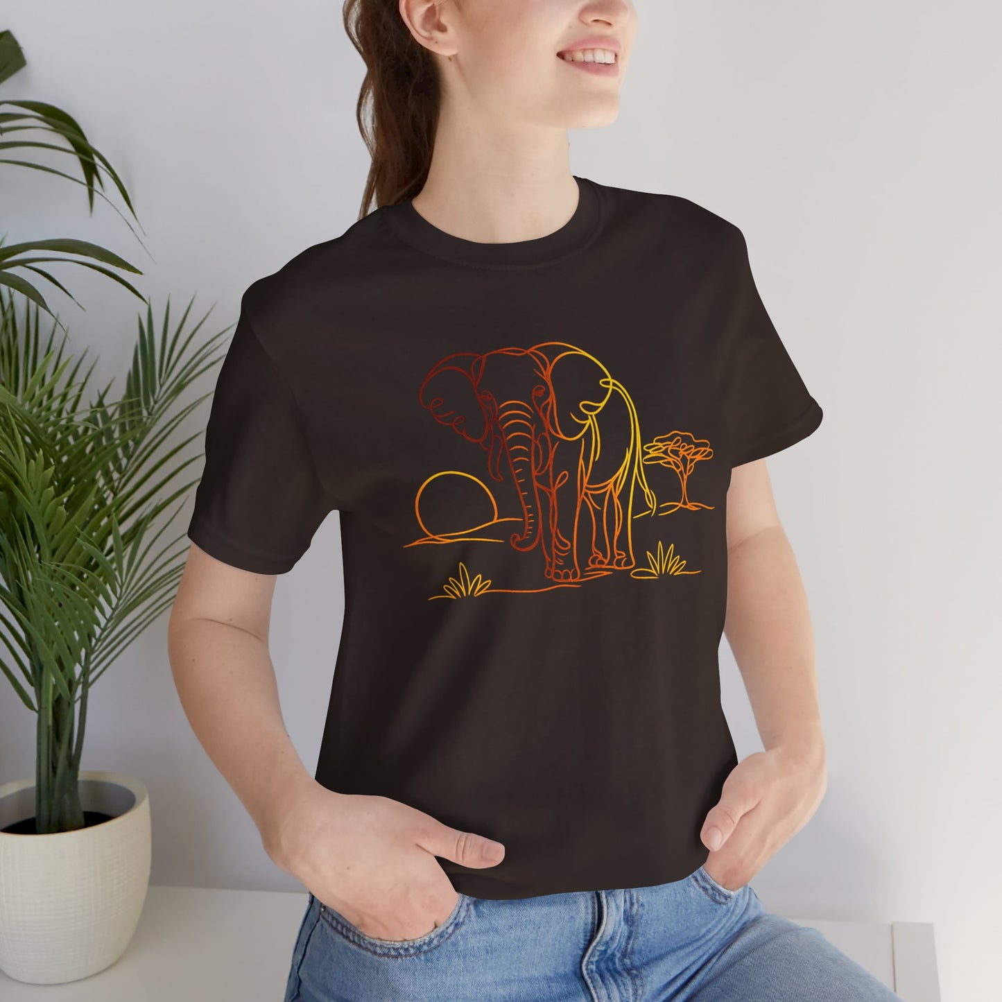 Elephant Sunset Tee — Minimal Line Art Safari T-Shirt
