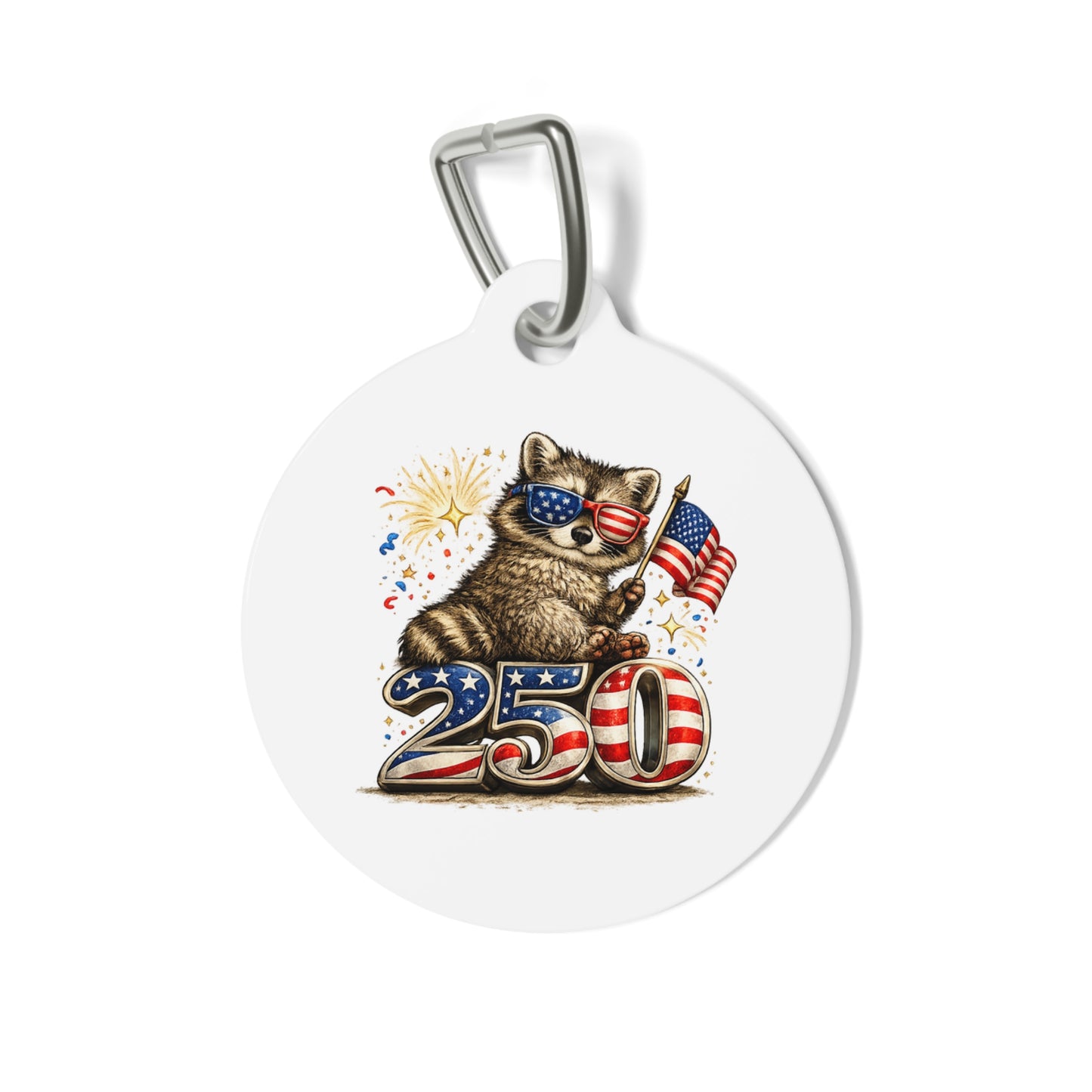 Patriotic Raccoon 4th of July Pet Tag — USA 250 Celebration