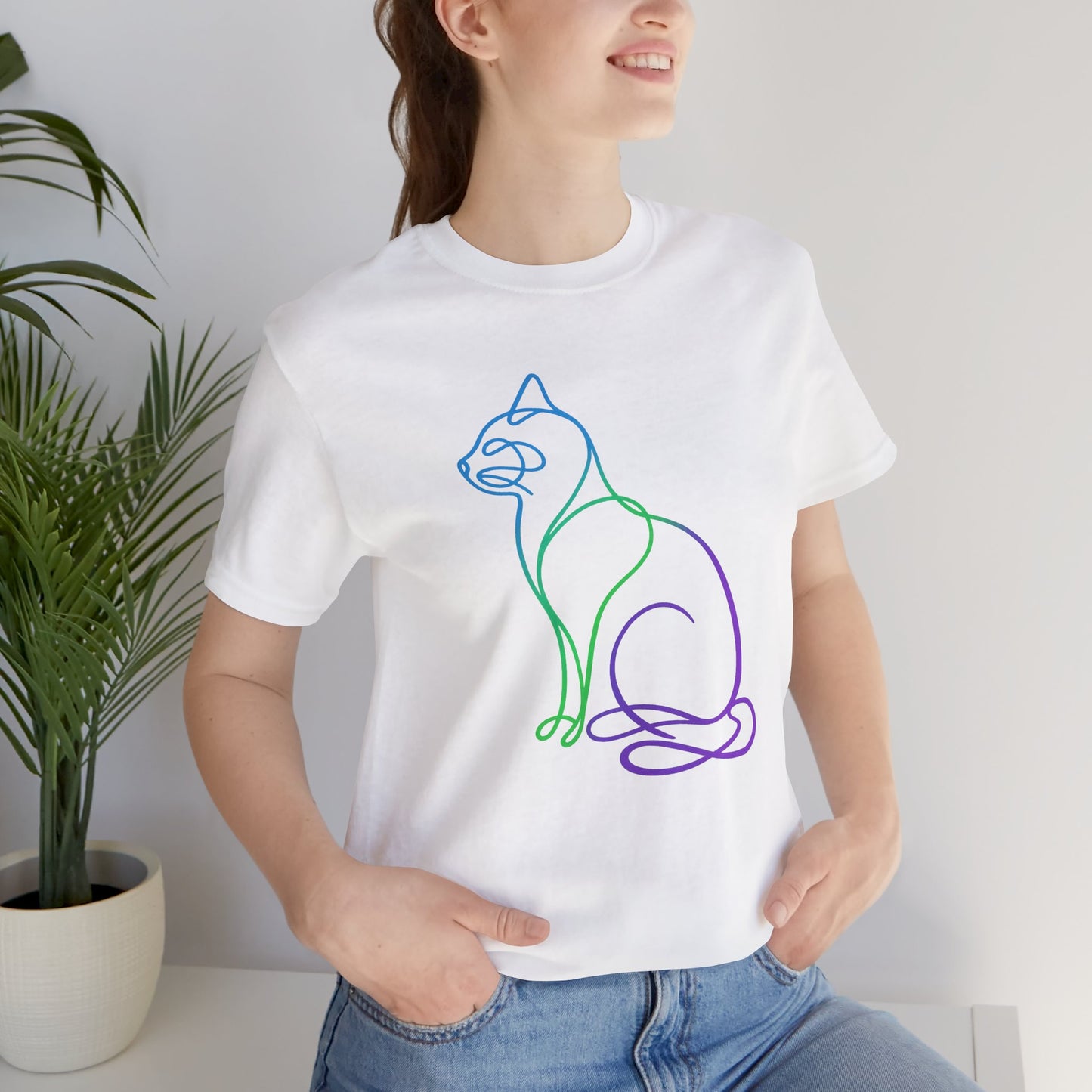 Colorful Line | Work Sitting Cat T-Shirt